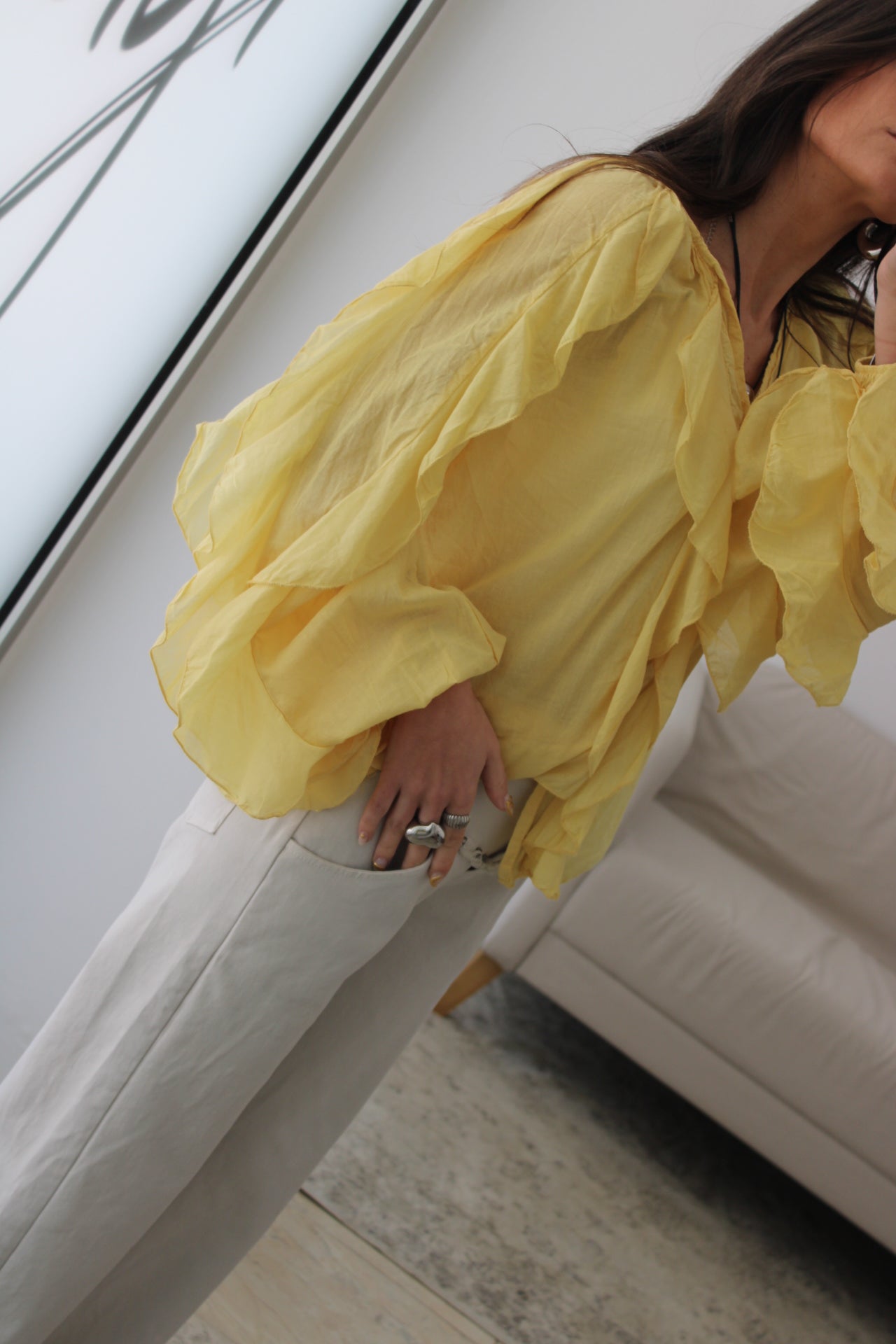 Ruffled Shirt in Butter Yellow