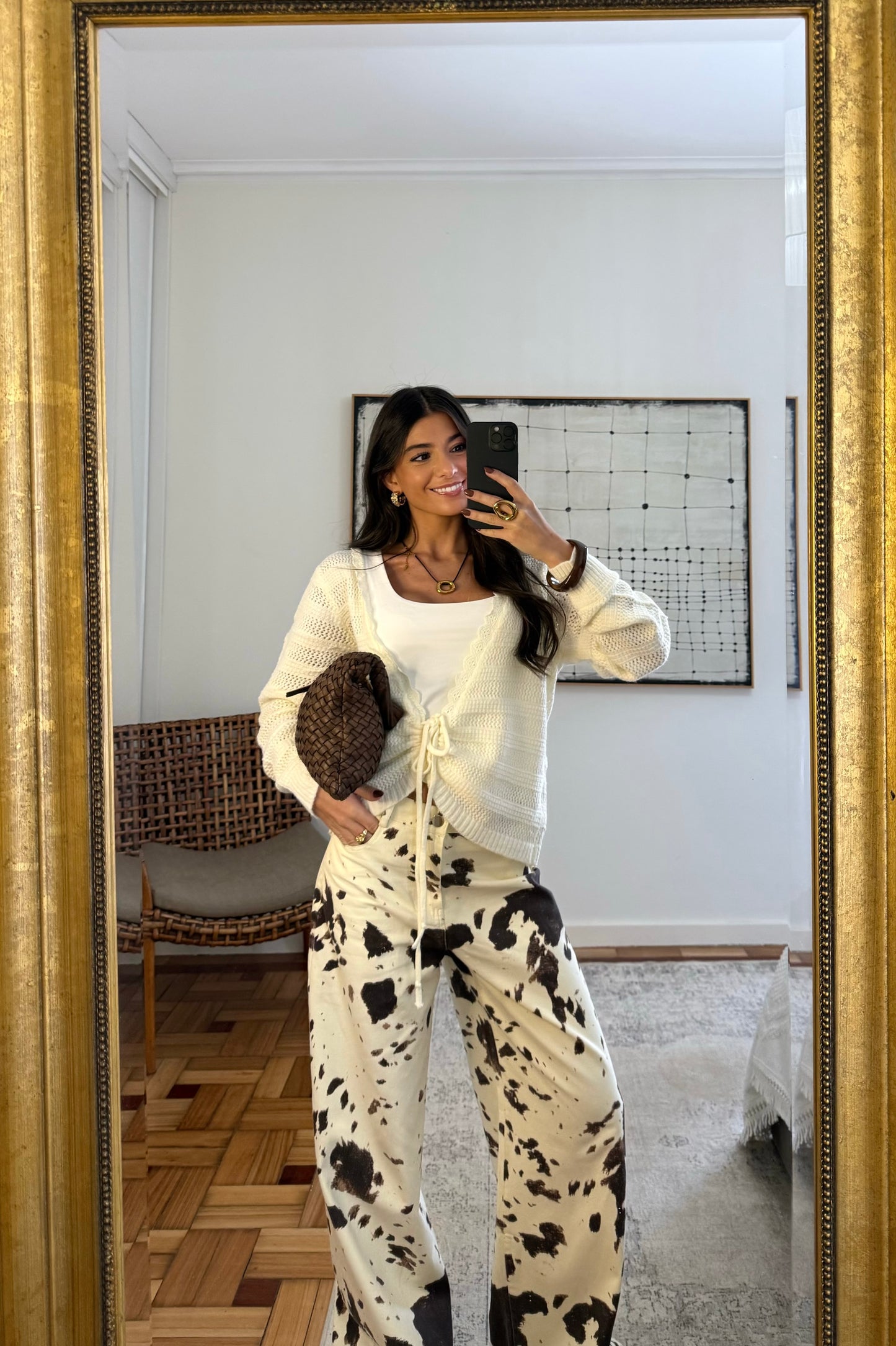 Jeans Wide Leg Cow Print