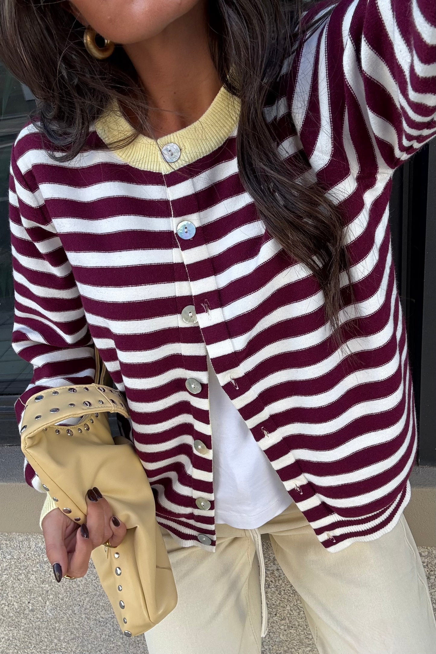 Striped Cardigan in Burgundy w/ Butter Yellow Accents | Pre-order (shipping on October 8)