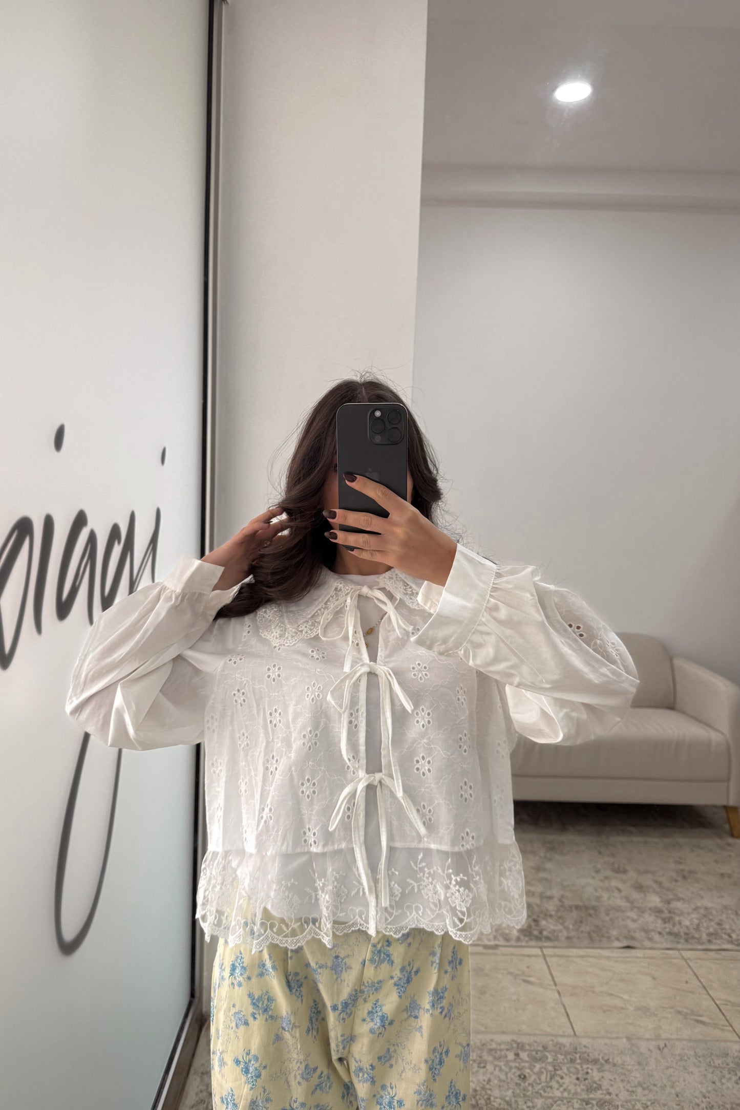 Blouse with Lace and English Embroidery Details