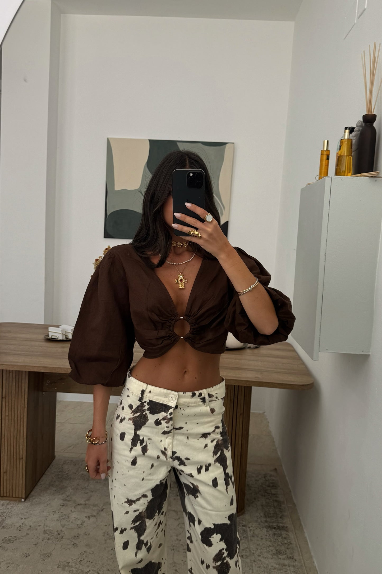Brown Crop Top with Cut-Out Detail