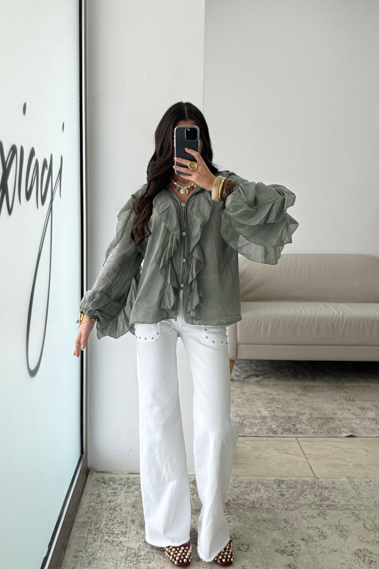 Ruffled Shirt In Green