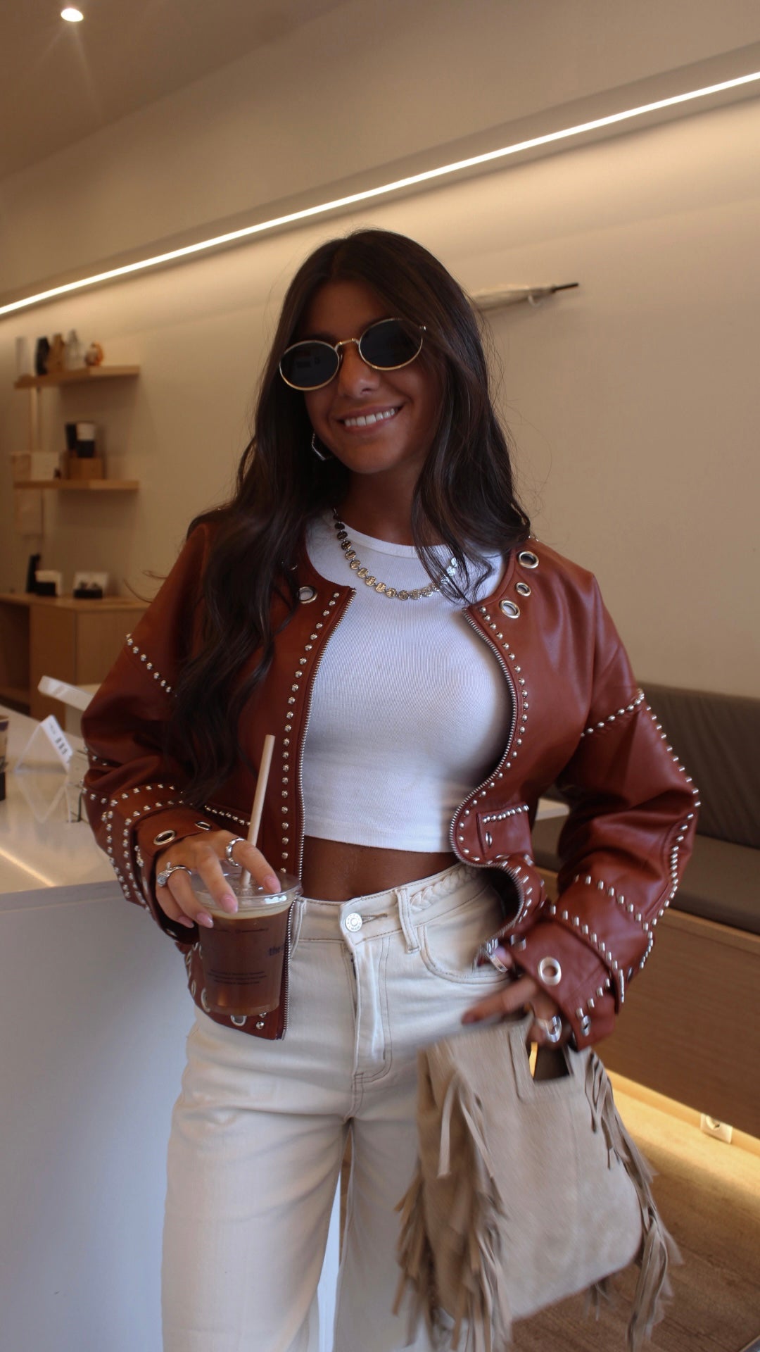 Studded Eyelet Jacket in Terracotta
