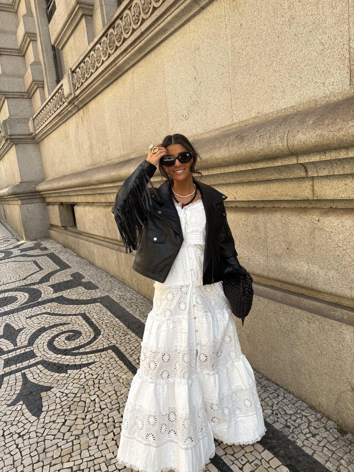 Biker Jacket with Faux Leather Fringe