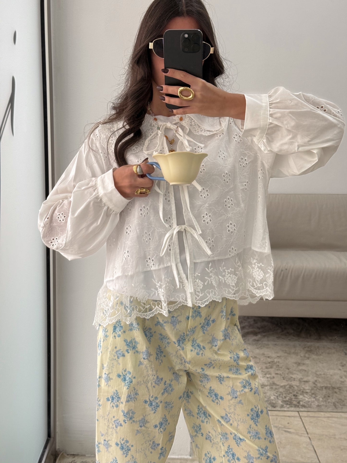 Blouse with Lace and English Embroidery Details