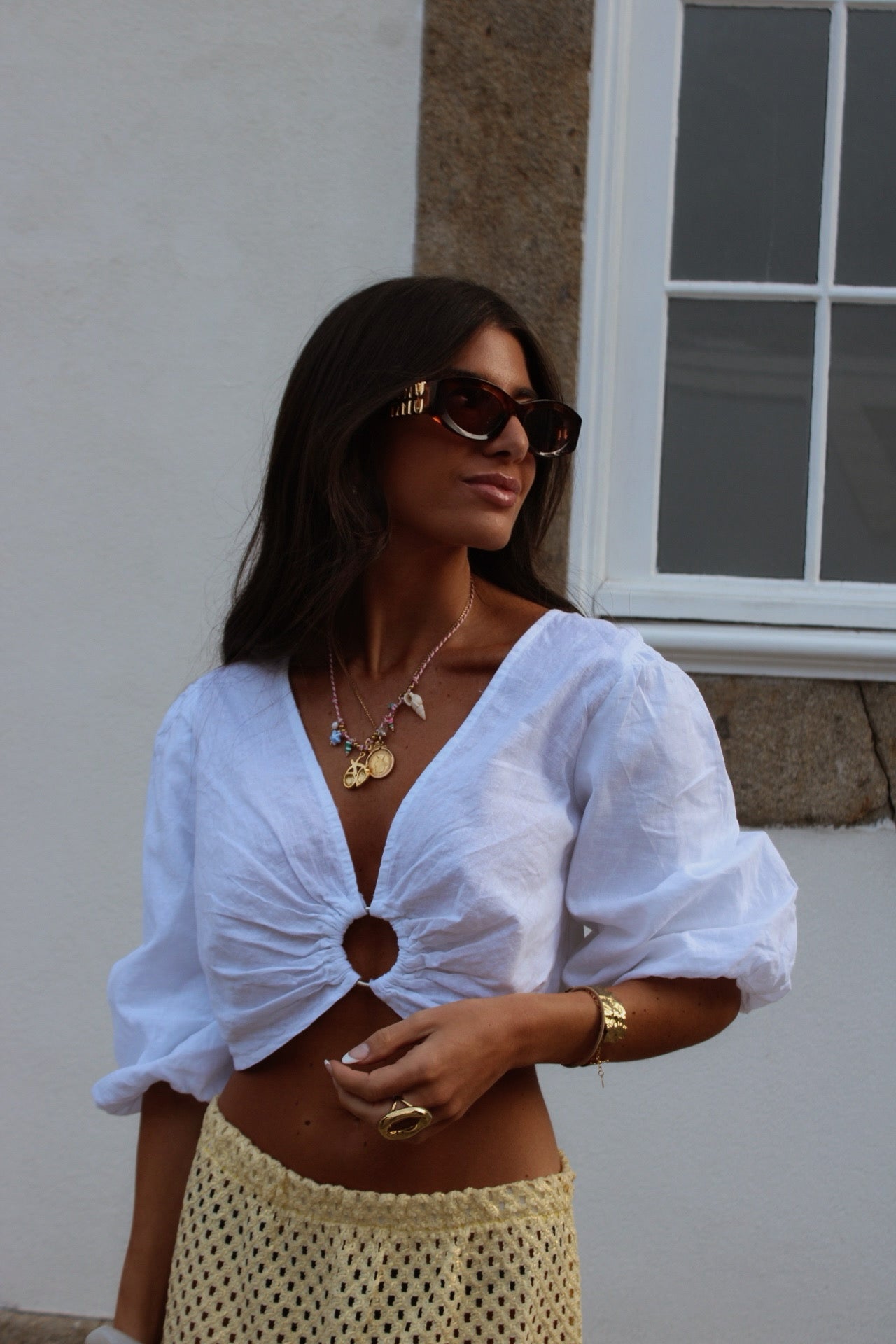 White Crop Top with Cut-Out Detail
