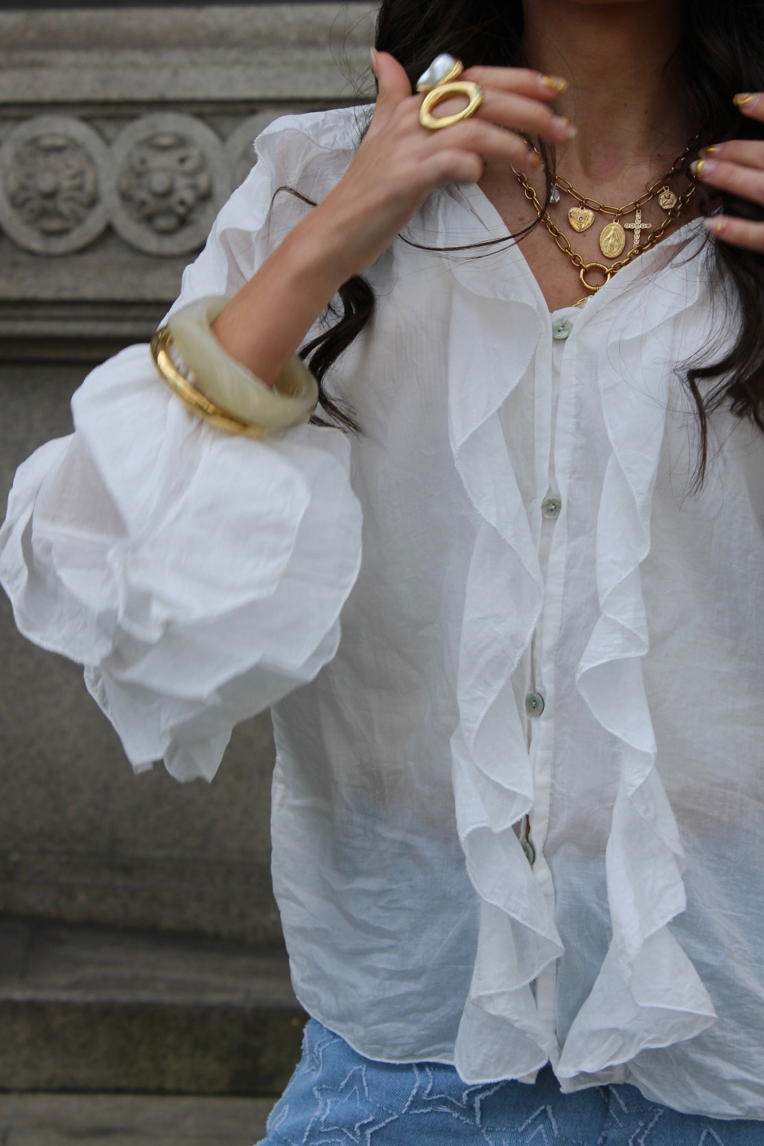 Ruffled Shirt in White