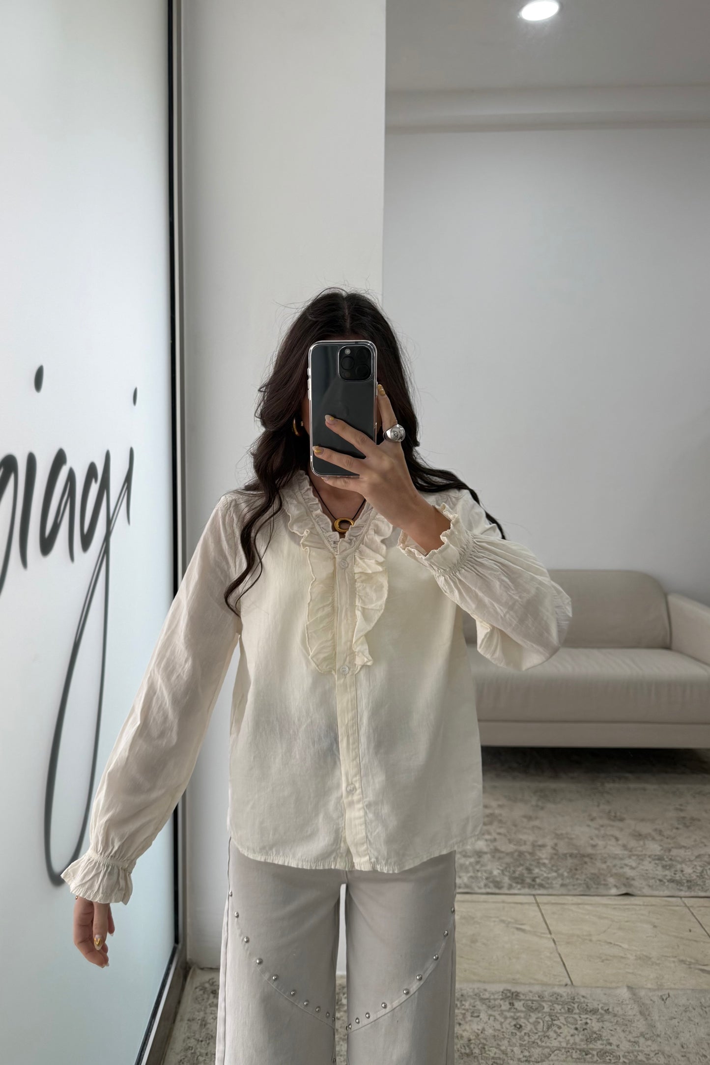 Cream Ruffled Blouse