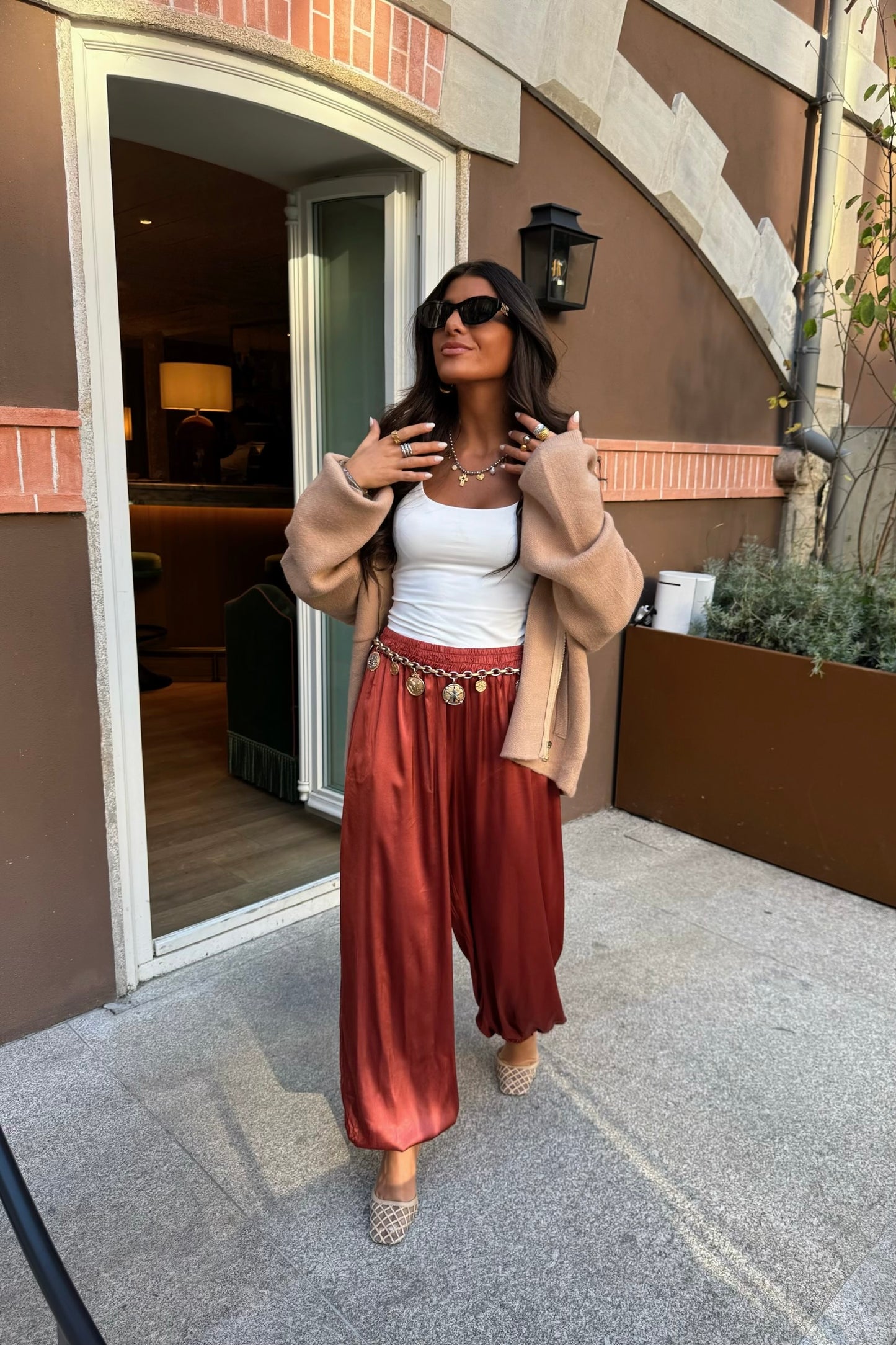 Terracotta Satin Balloon Pants