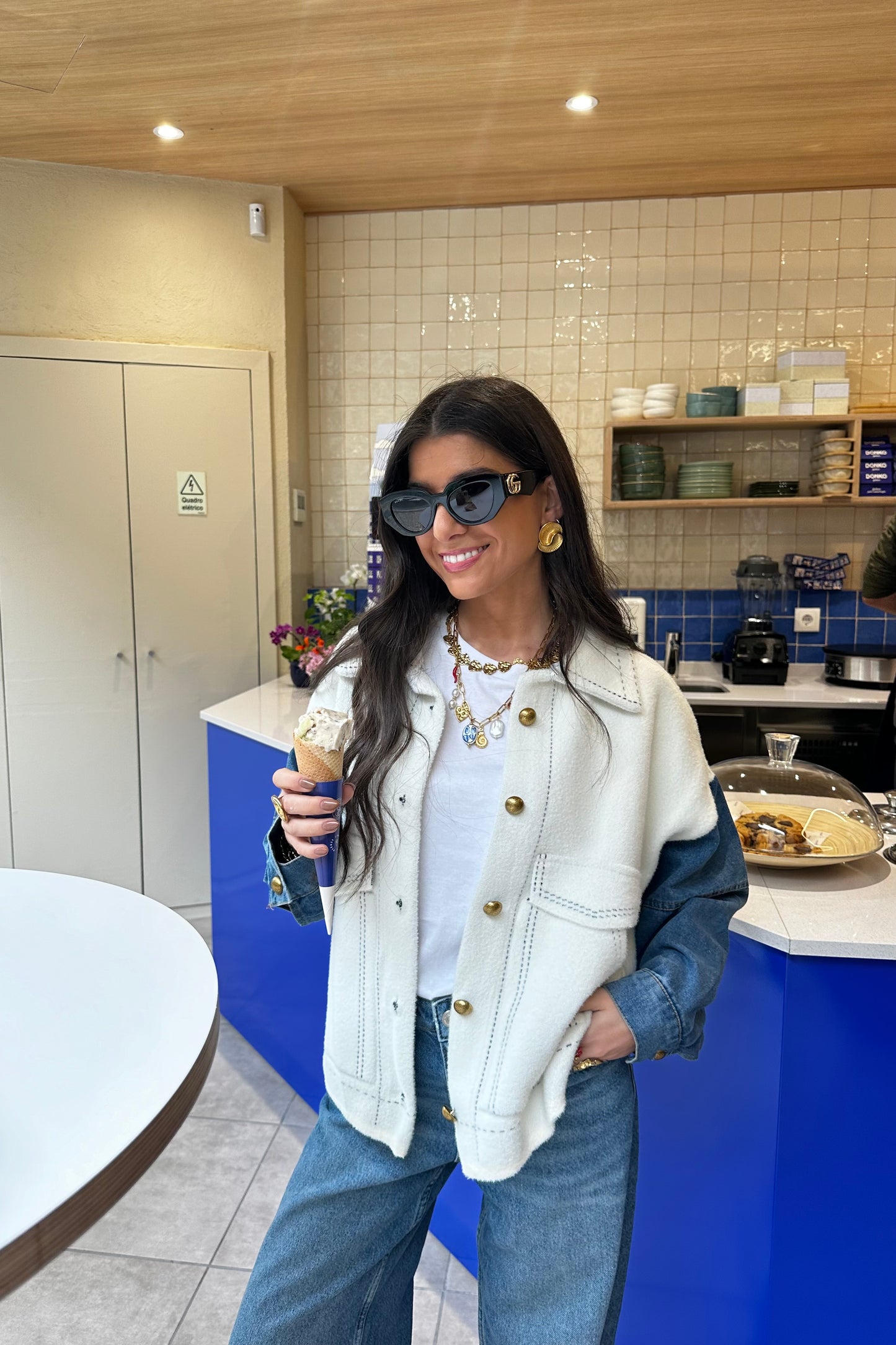 Double Knit Jacket with Denim Sleeves