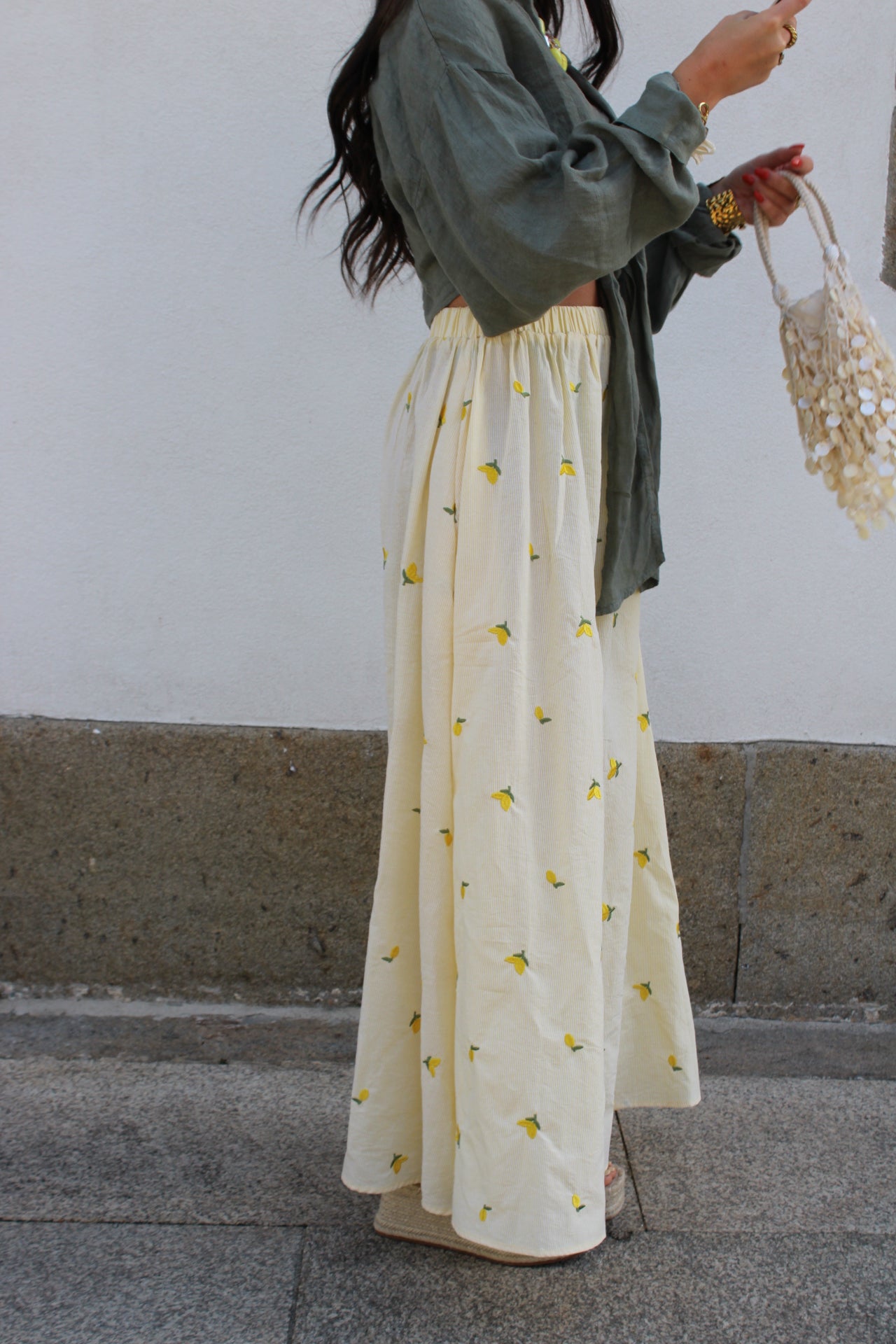 Pastel Lemon Midi Skirt