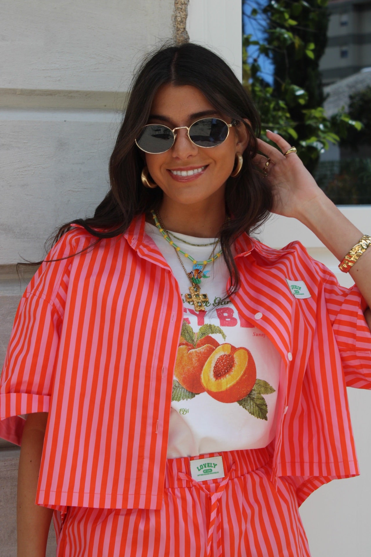 Striped Cropped Shirt - Pink and Orange