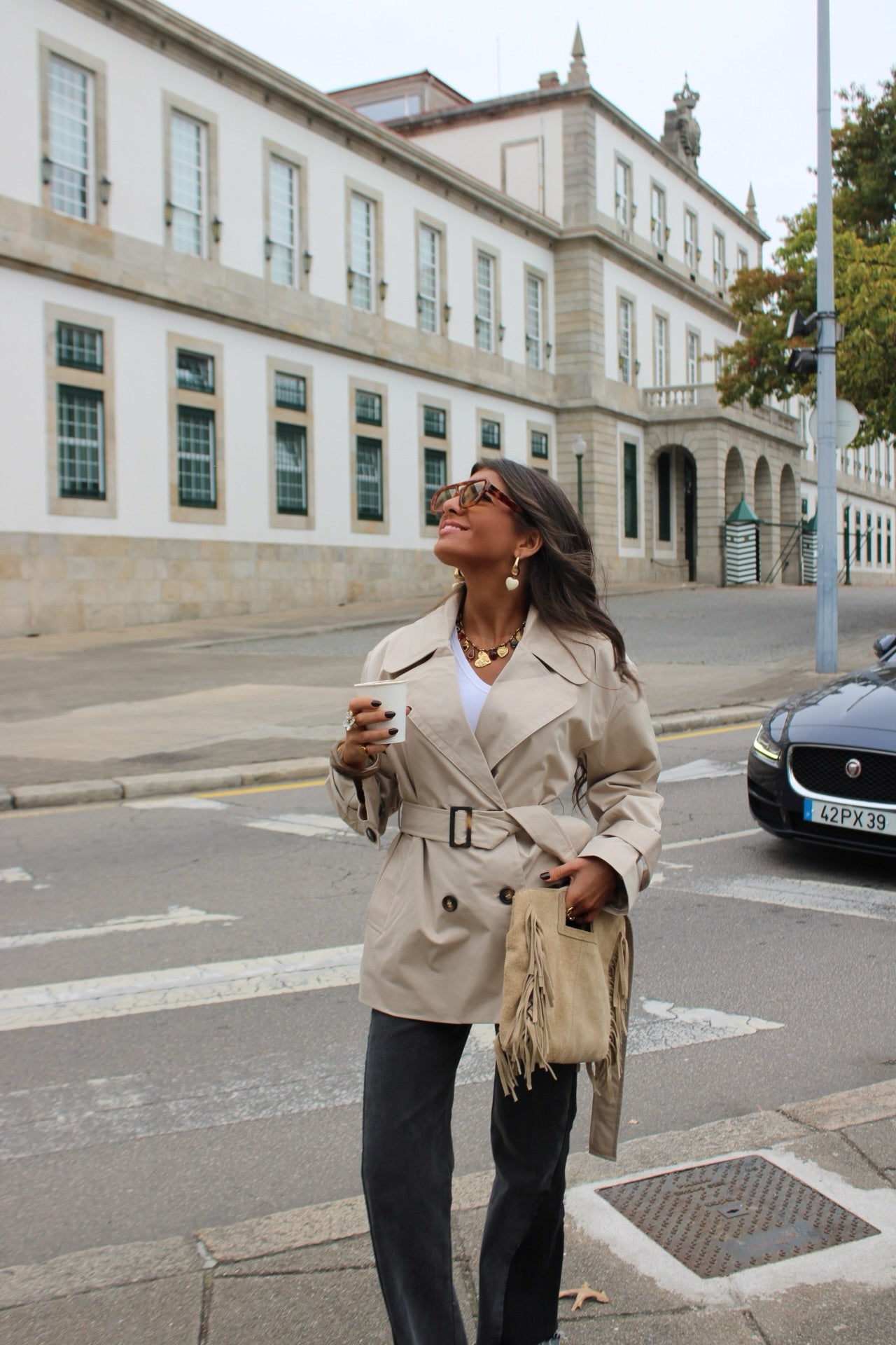 Belted Trench Coat in Beige