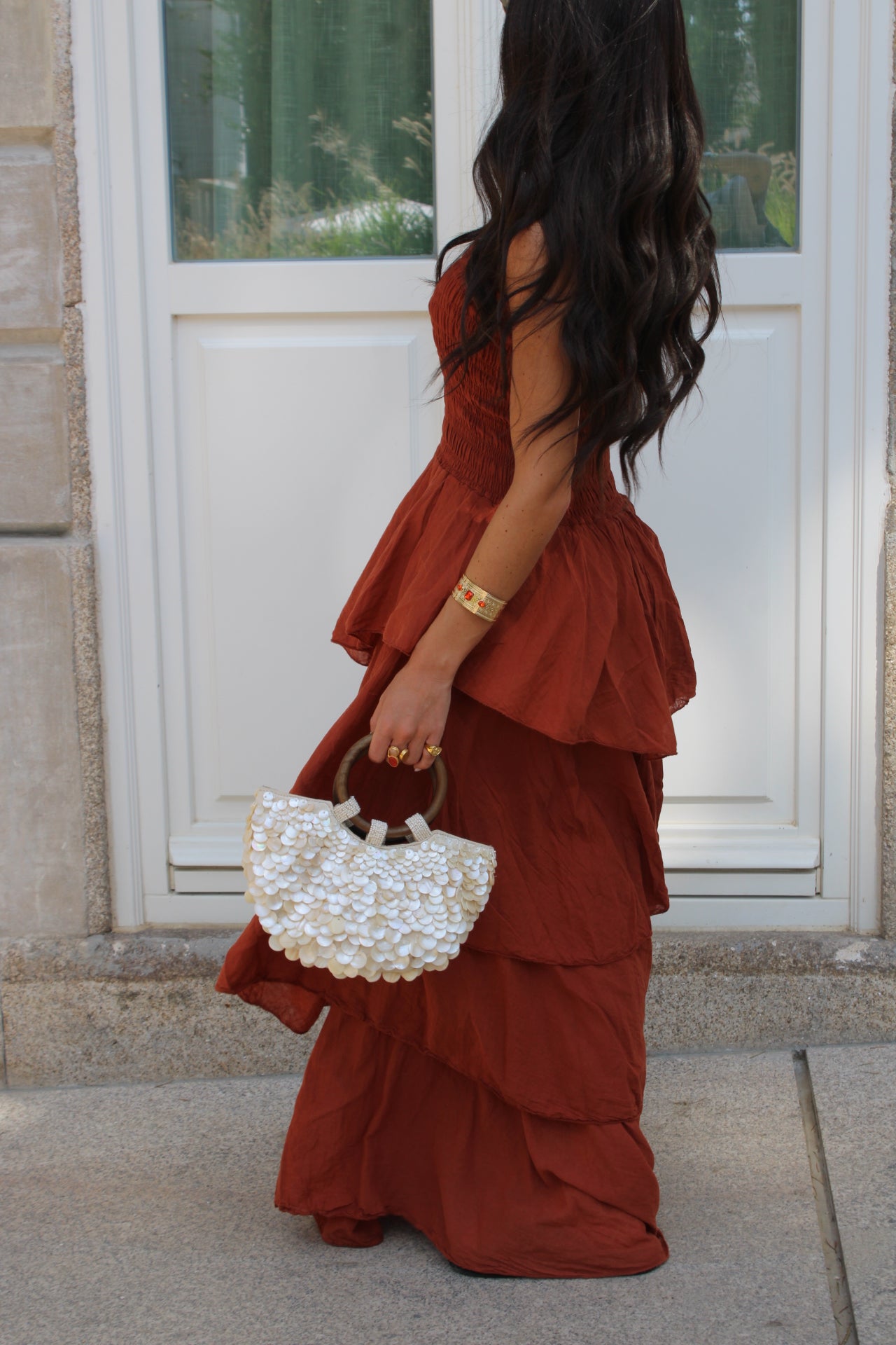 Dark Terracotta Tiered Maxi Dress