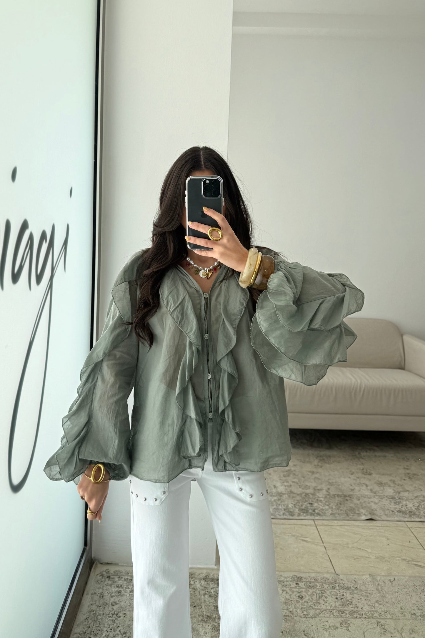 Ruffled Shirt In Green