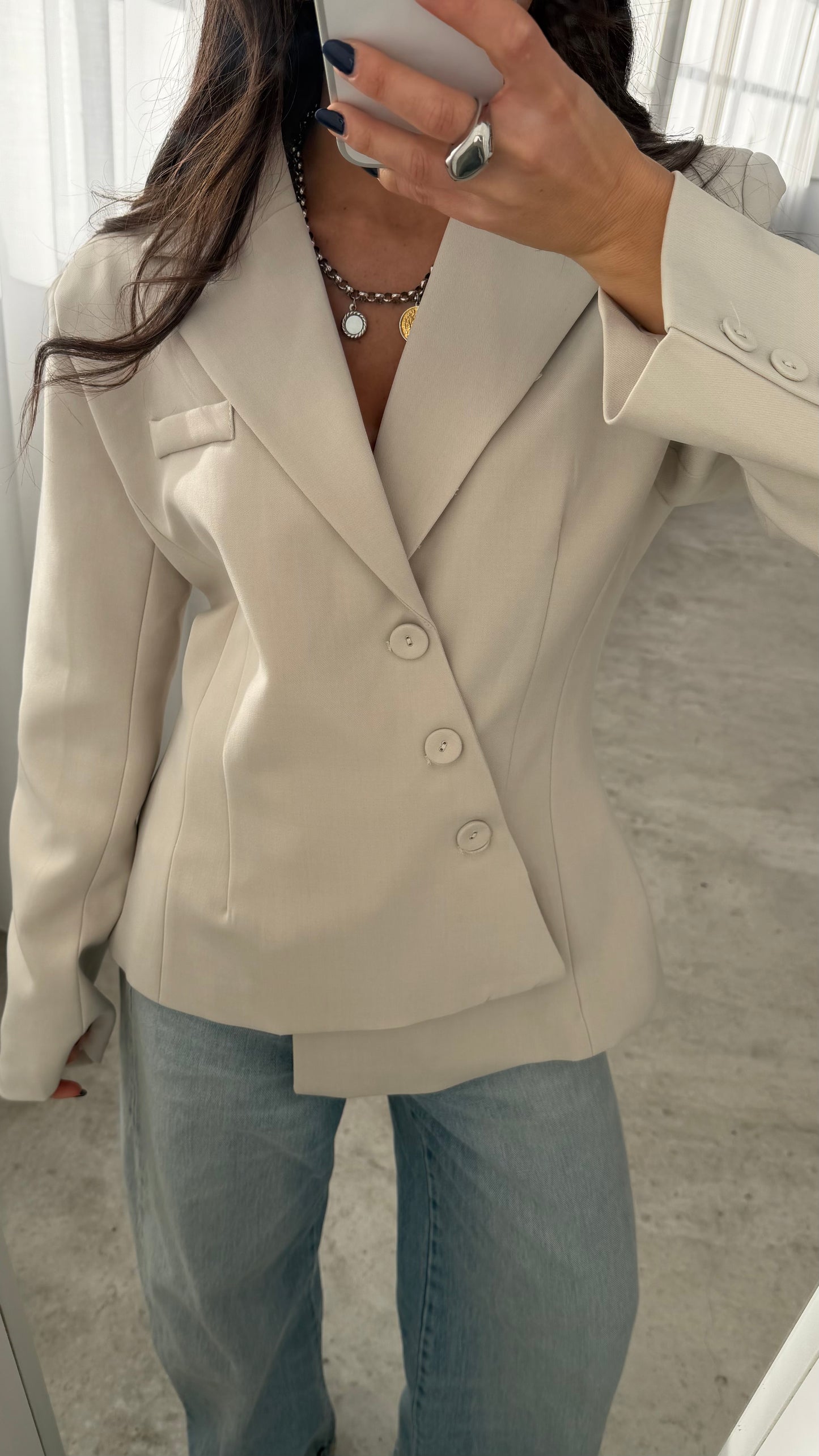 Asymmetric Off White Blazer