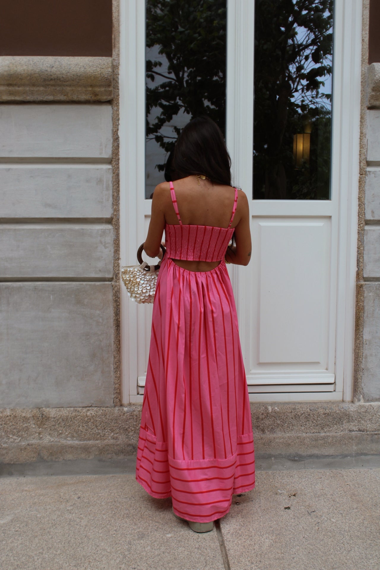 Pink & Red Striped Maxi Dress