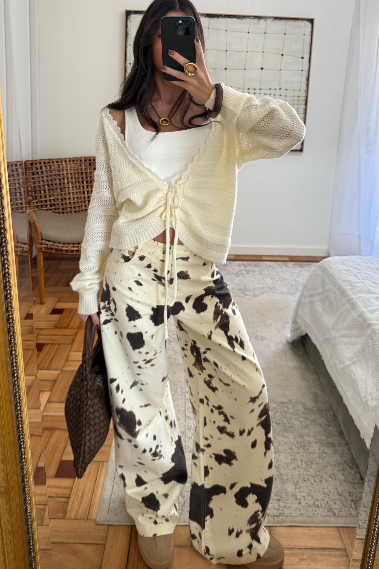 Jeans Wide Leg Cow Print