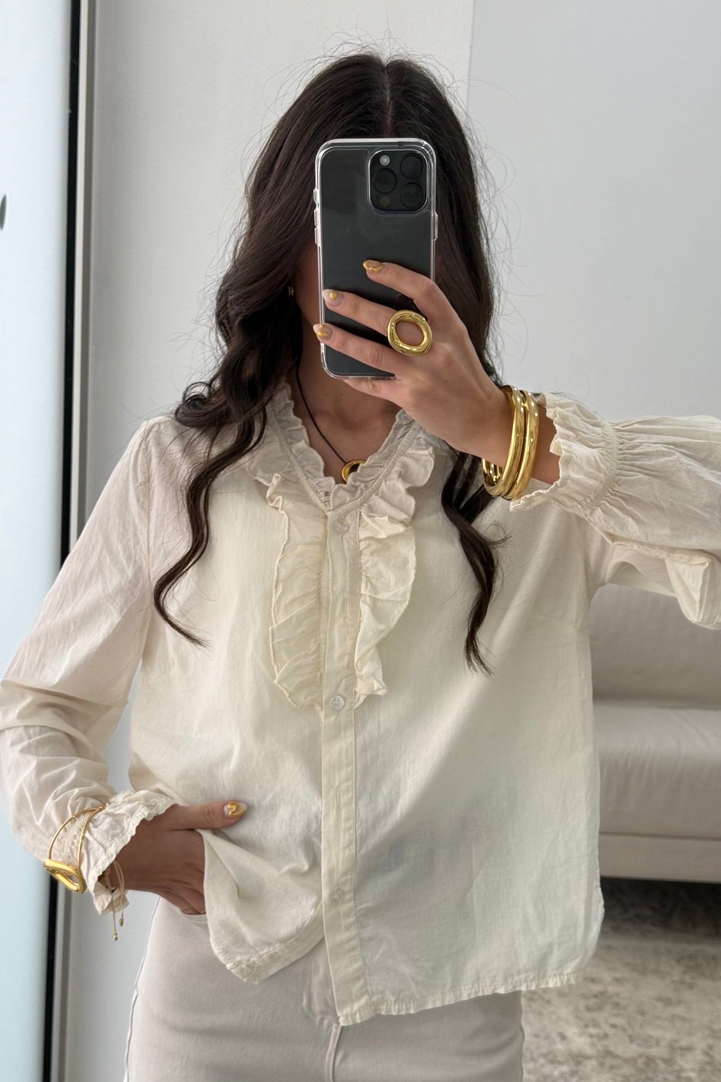 Cream Ruffled Blouse