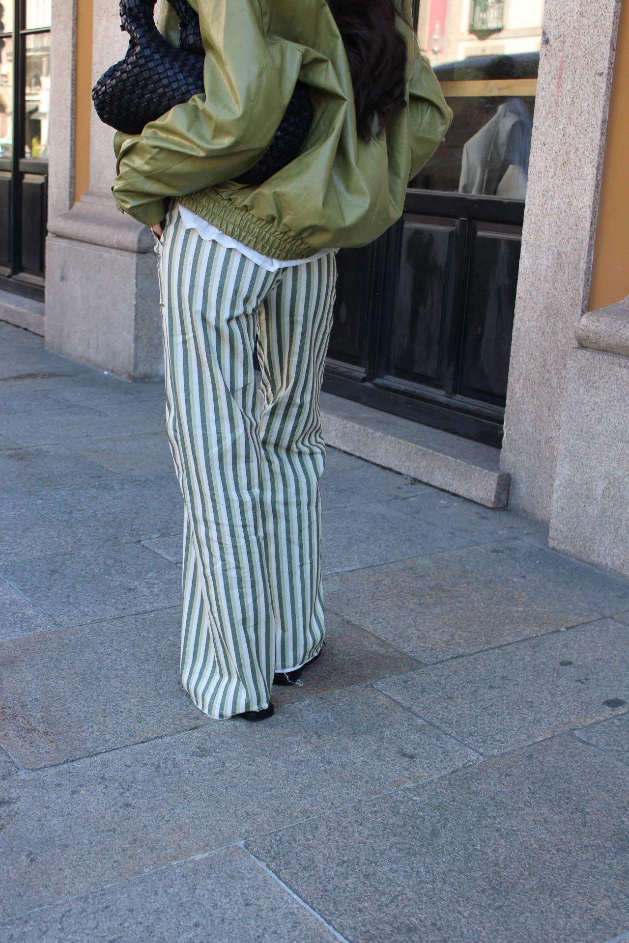 Green Striped Jeans with Front Pockets