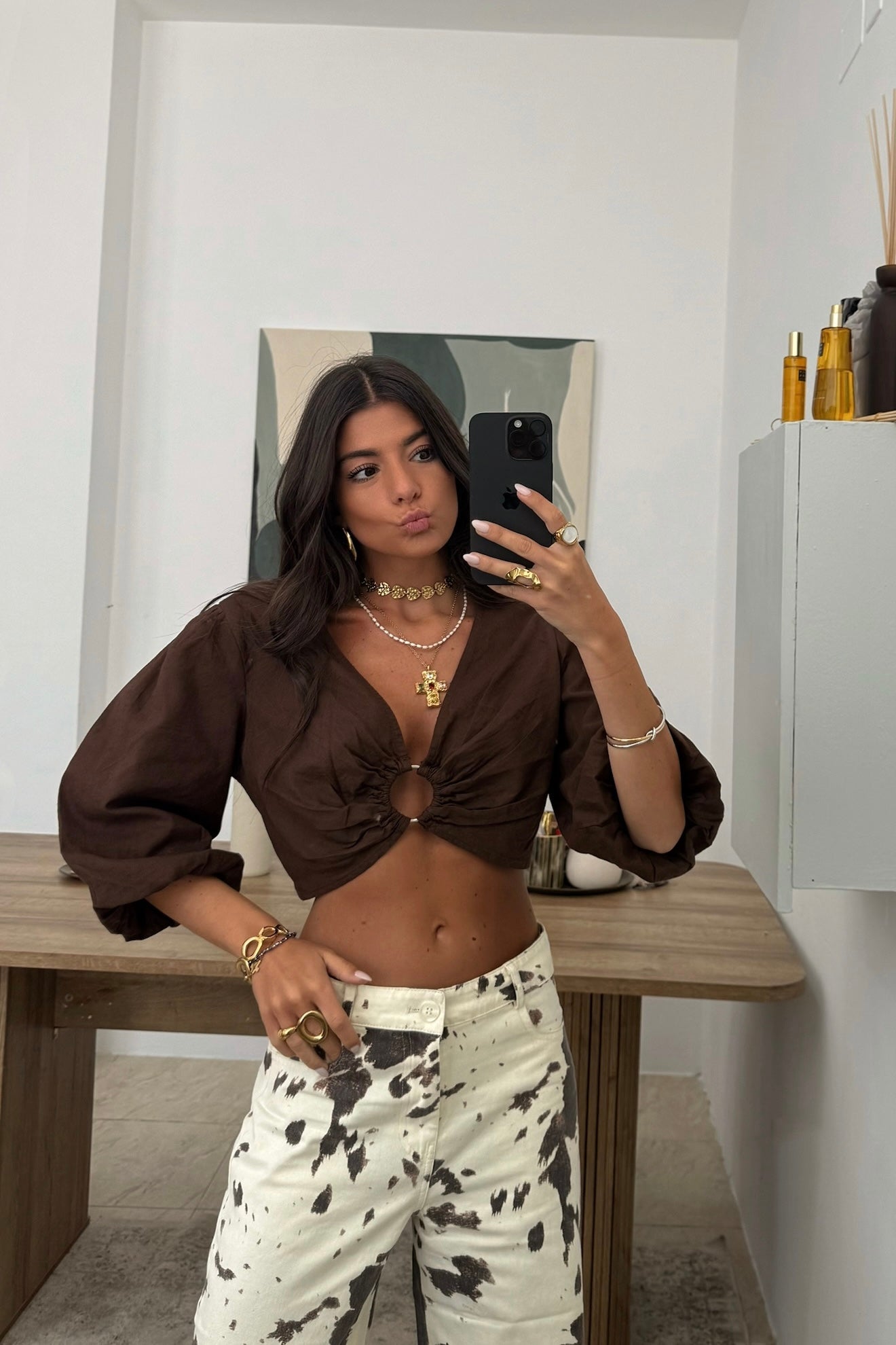 Brown Crop Top with Cut-Out Detail