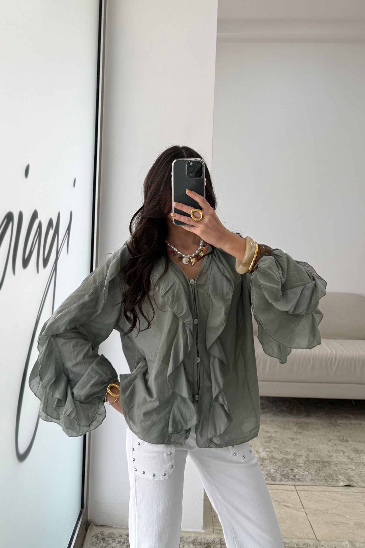 Ruffled Shirt In Green