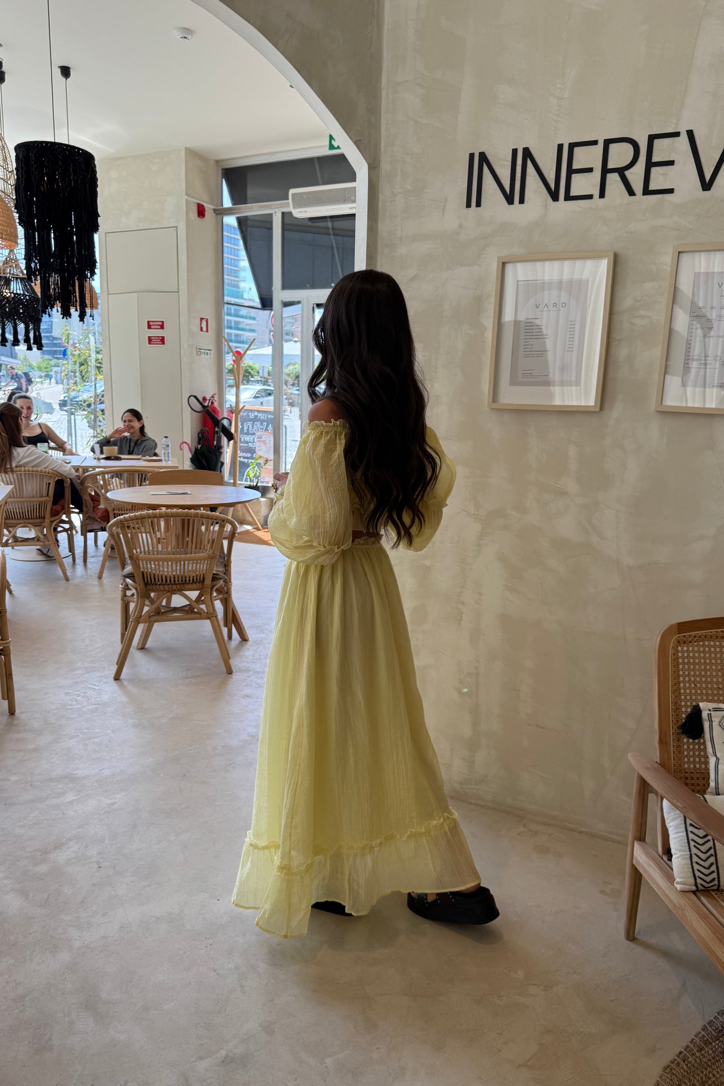 Two-piece Set in Butter Yellow: Crop Top and Lined Maxi Skirt