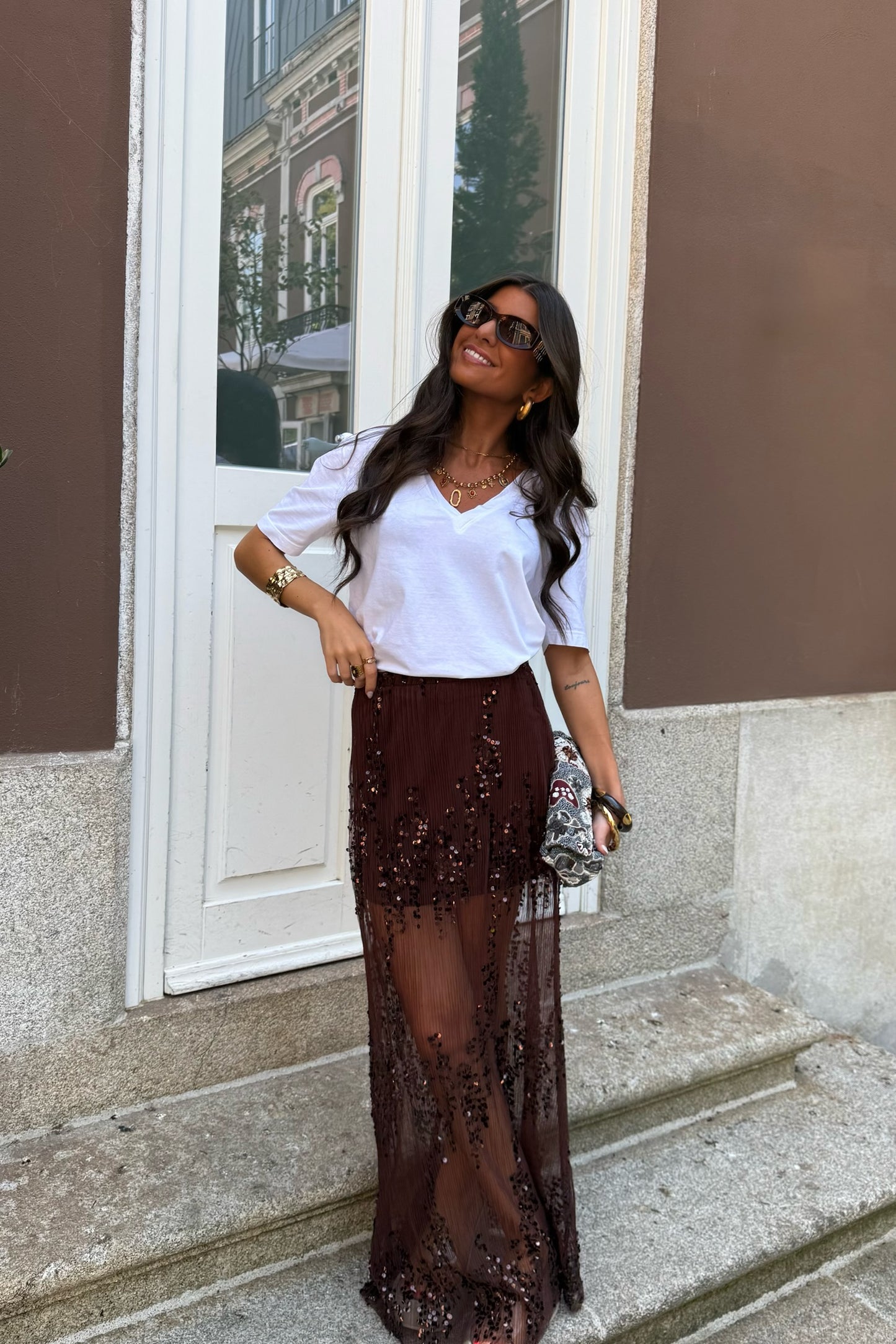 Espresso Glow Sequin Maxi Skirt
