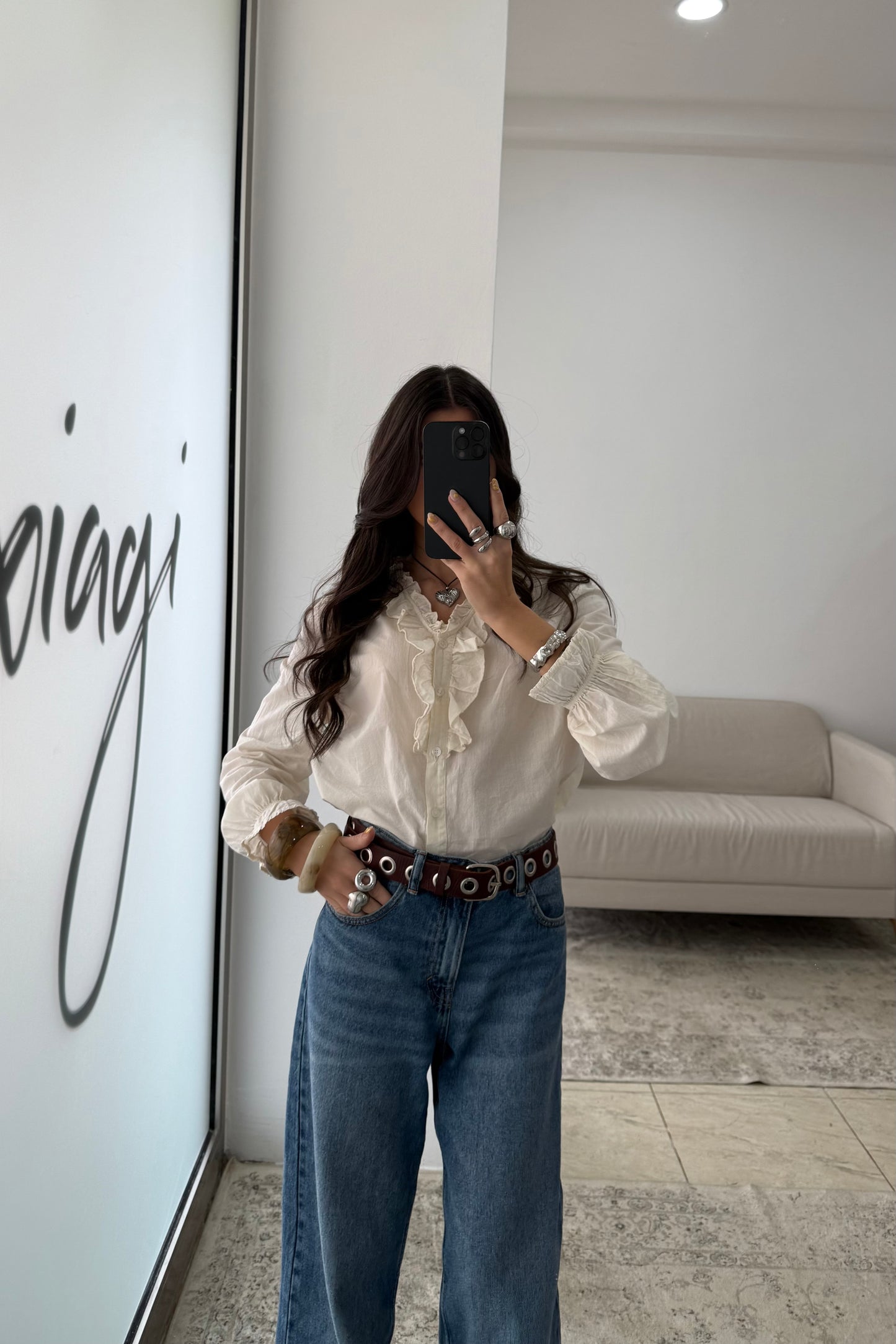 Cream Ruffled Blouse