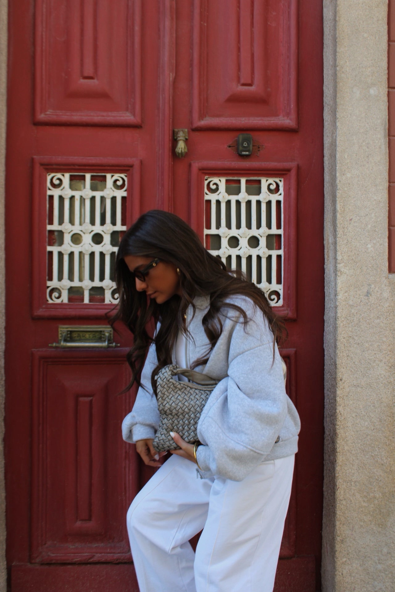 Love Back Bomber Jacket in Grey & Beige