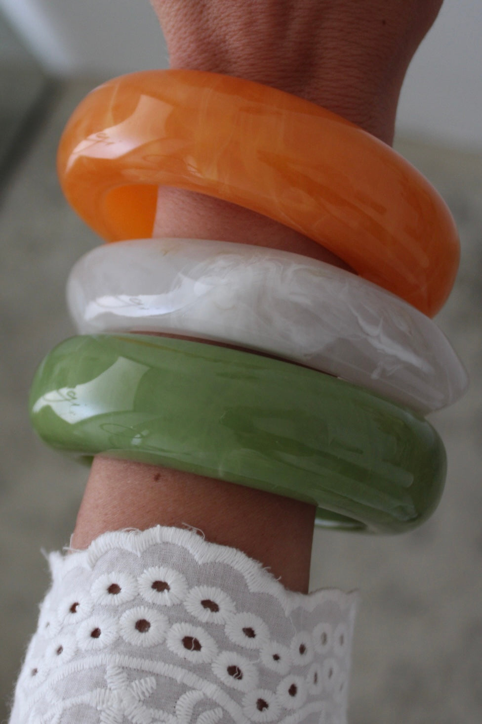 Set Of 3 Bracelets: Orange, Off-White and Green