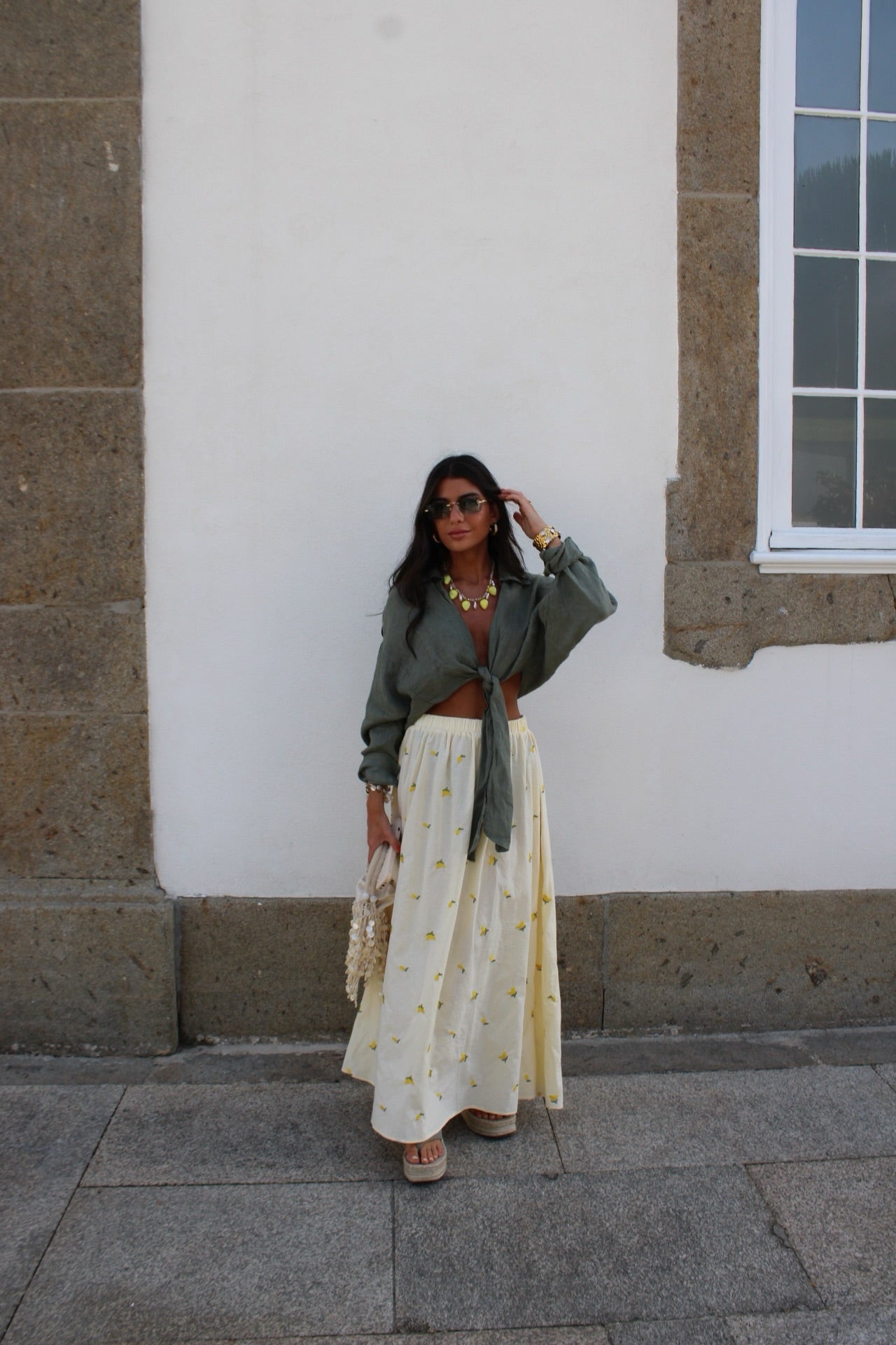 Pastel Lemon Midi Skirt