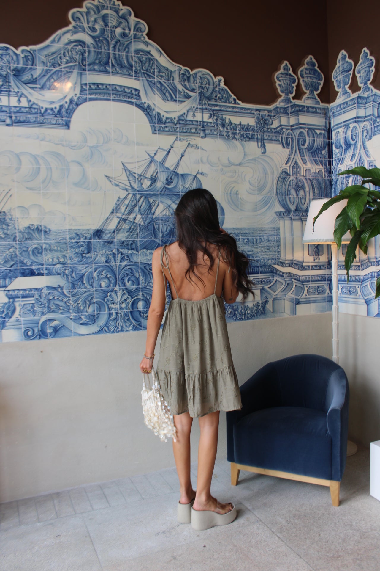 Boho Khaki Embroidered Dress