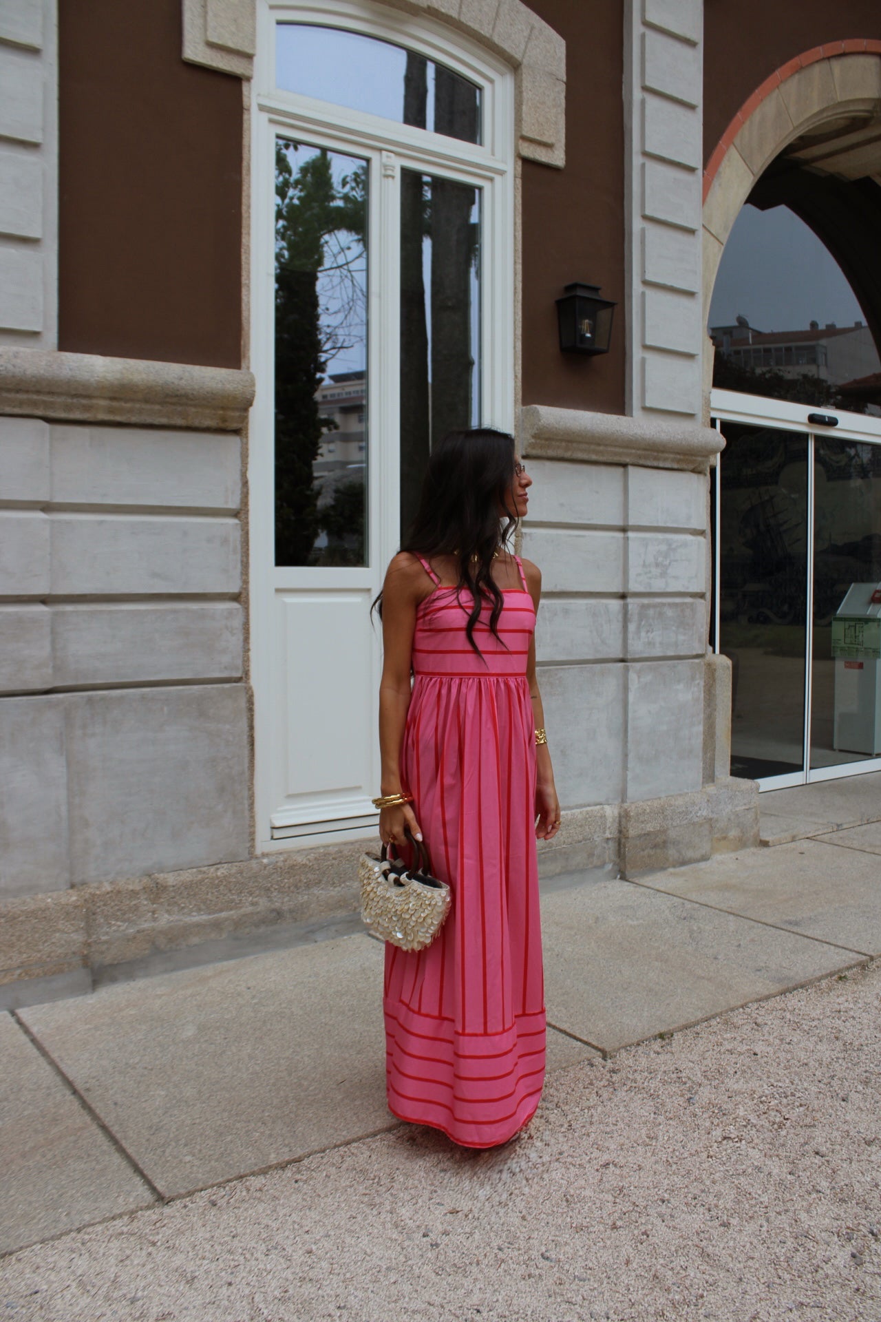 Pink & Red Striped Maxi Dress