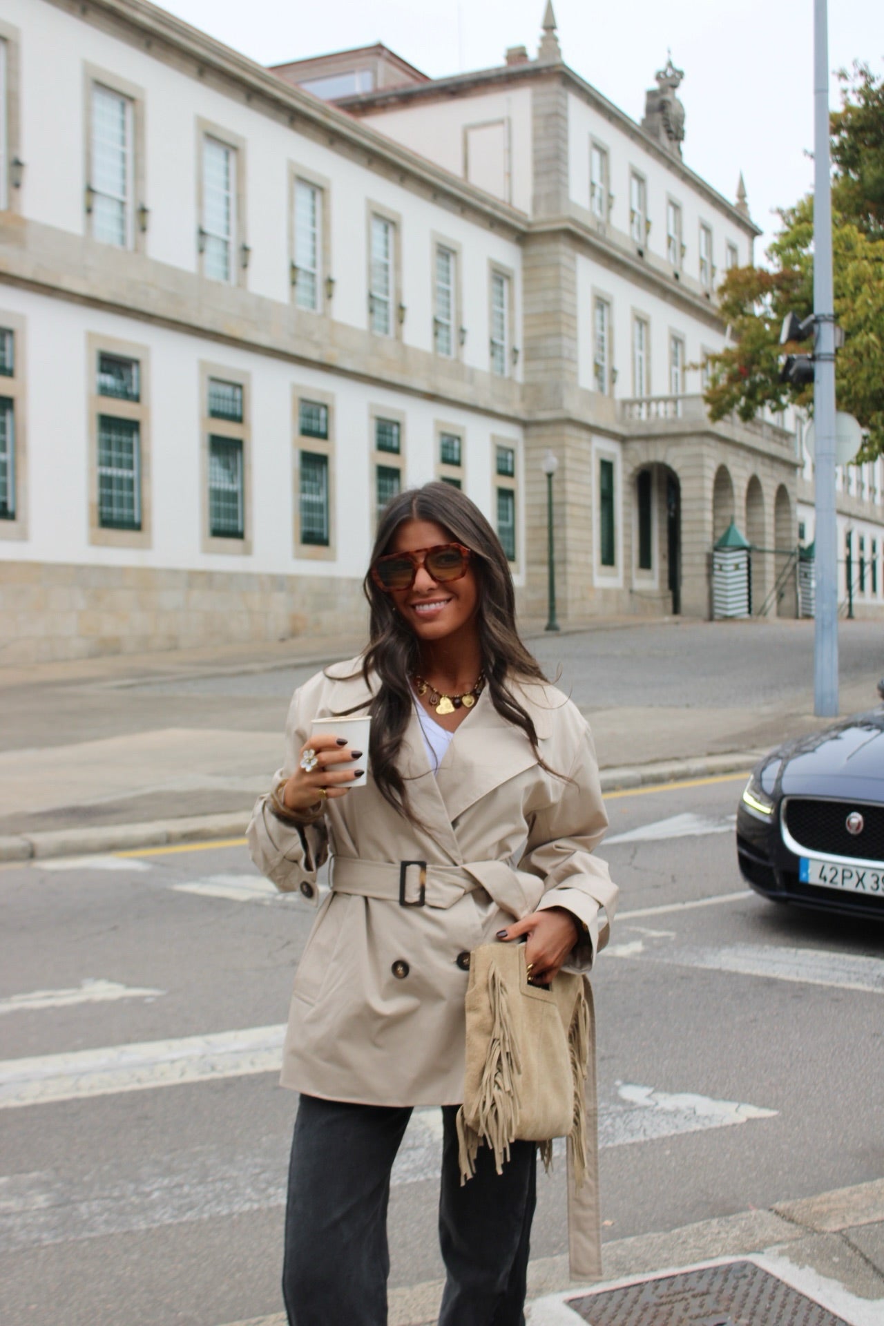 Belted Trench Coat in Beige