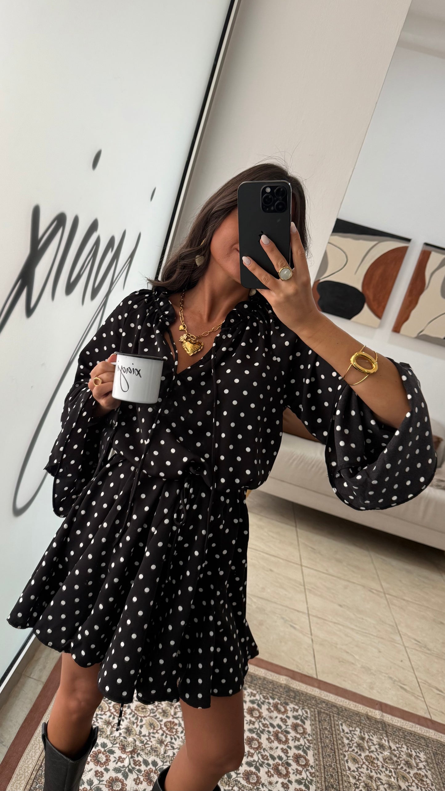 Black Polka Dot Ruffle Dress
