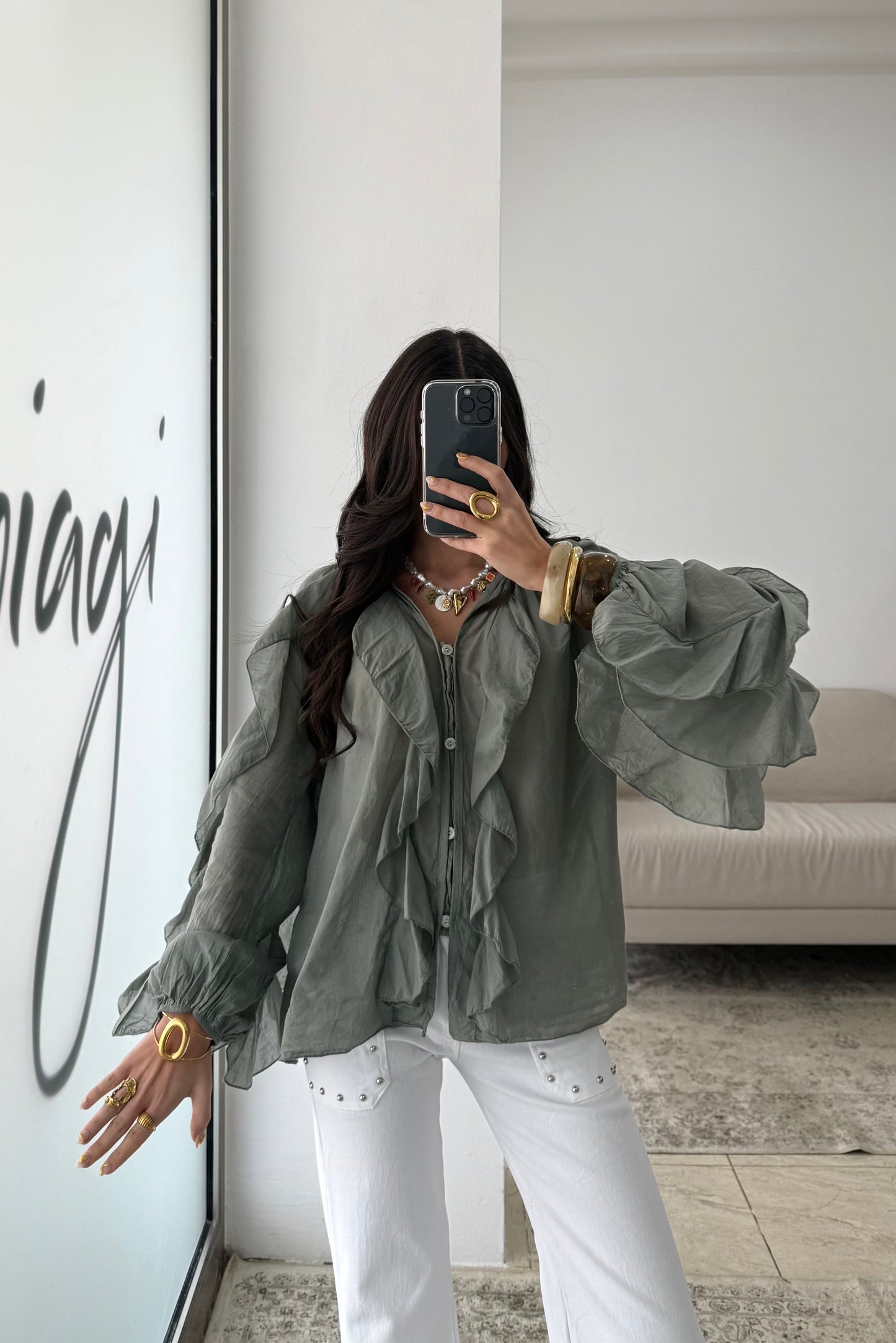 Ruffled Shirt In Green