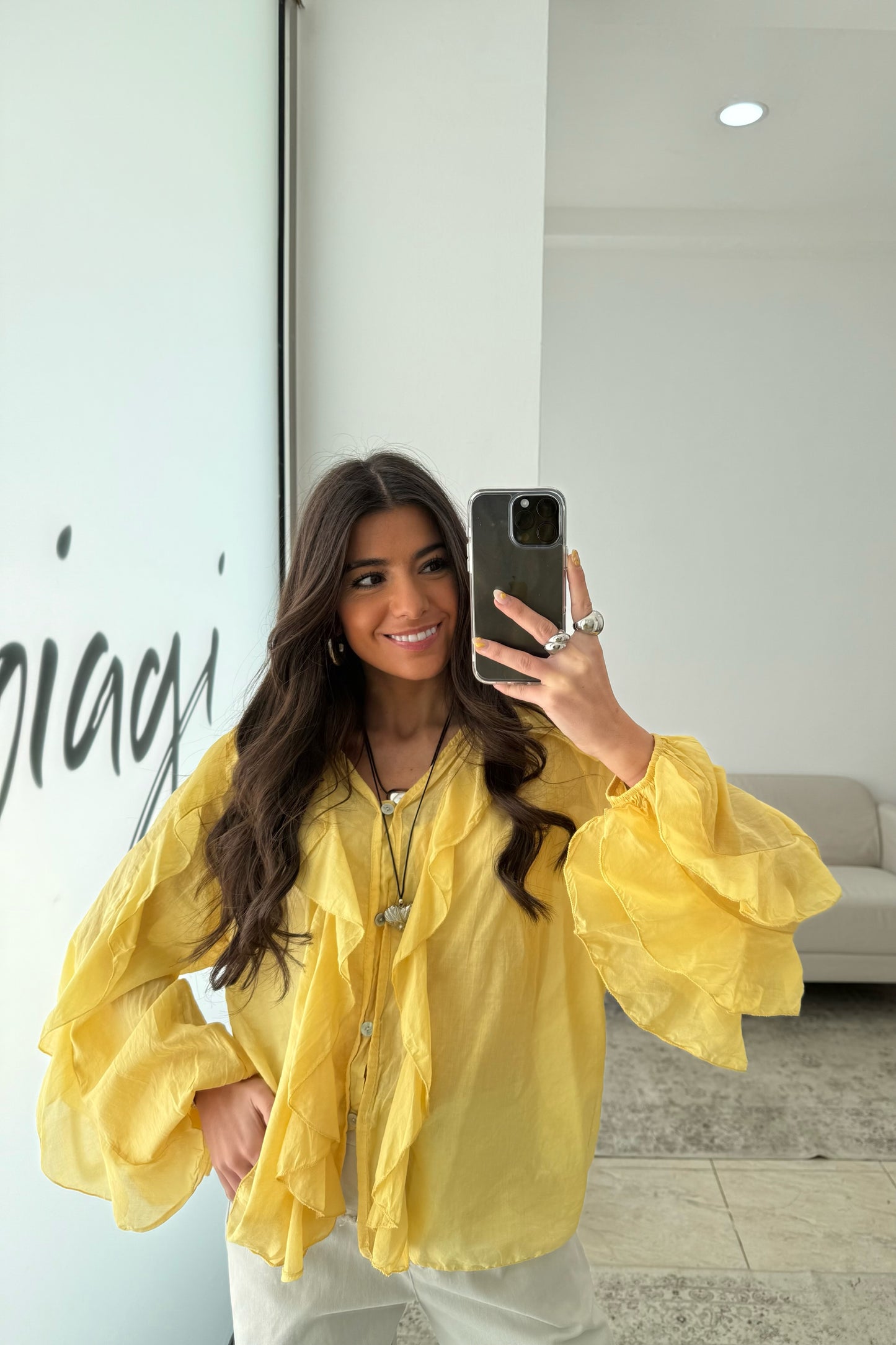 Ruffled Shirt in Butter Yellow