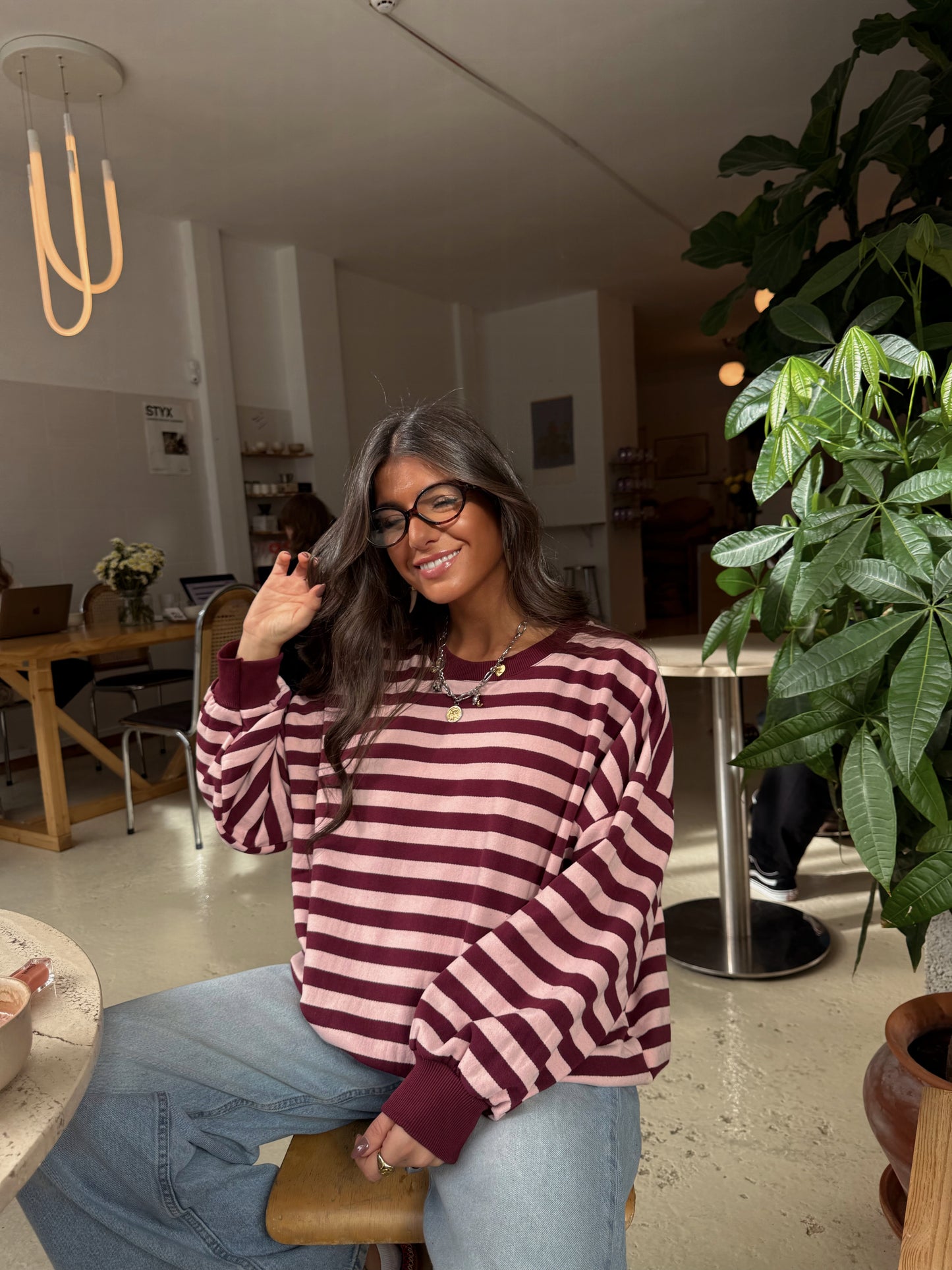 Burgundy Fleece Striped Sweatshirt
