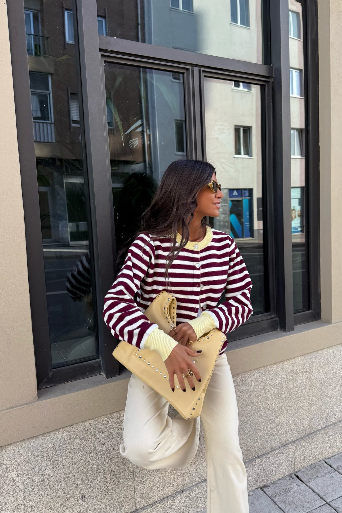 Striped Cardigan in Burgundy w/ Butter Yellow Accents | Pre-order (shipping on October 8)