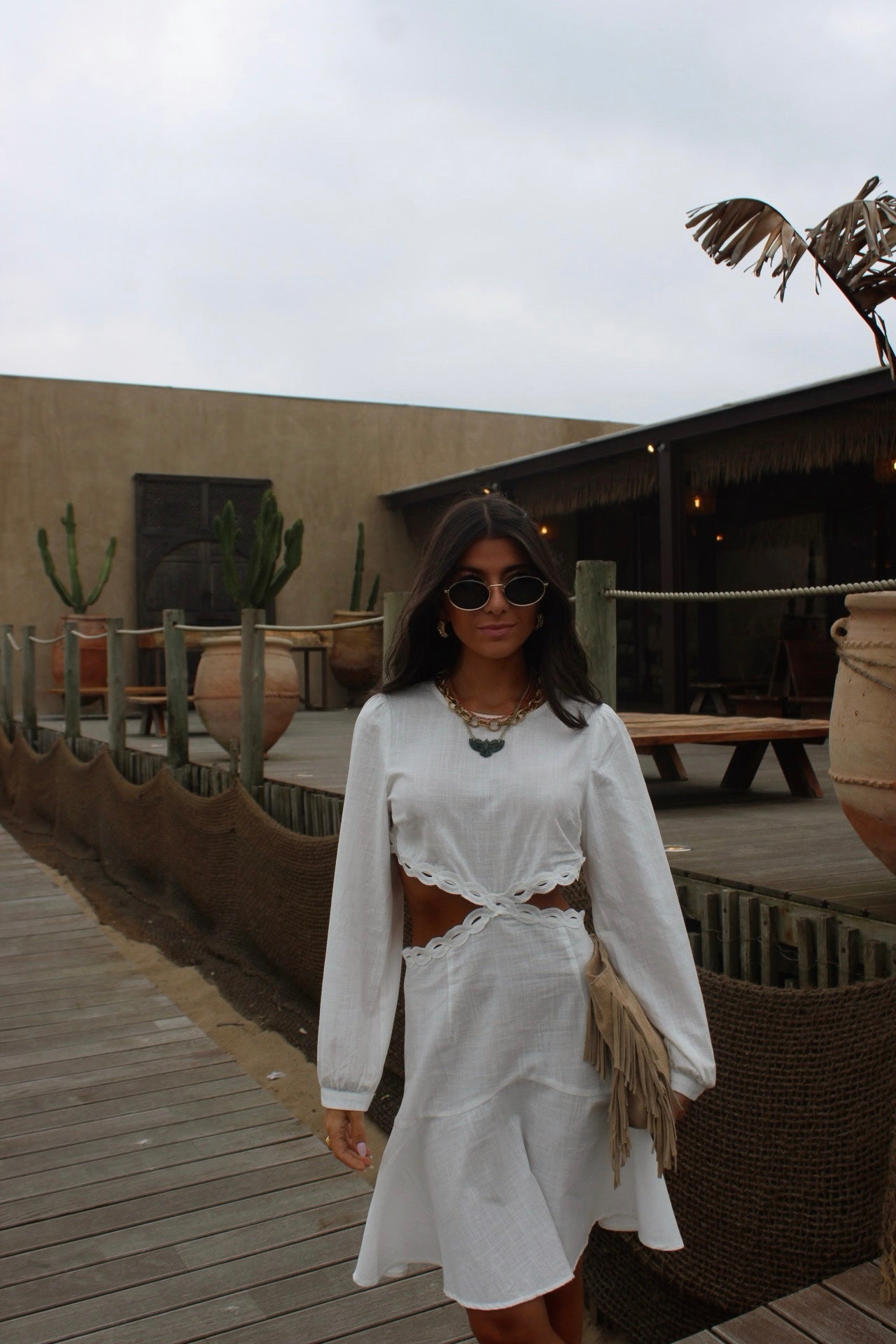 Cut Out Dress In White