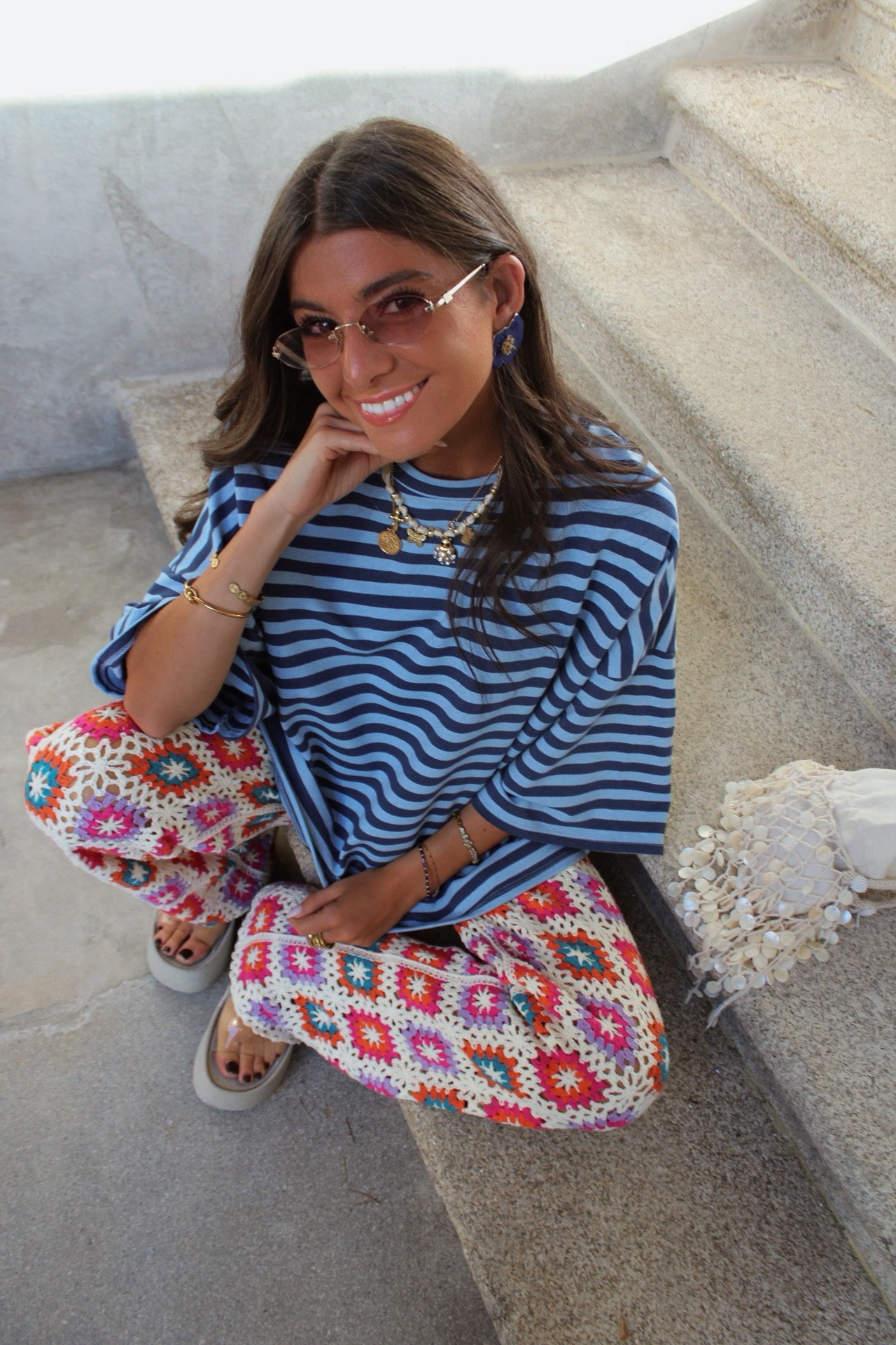 Navy and Sky Blue Striped T-Shirt