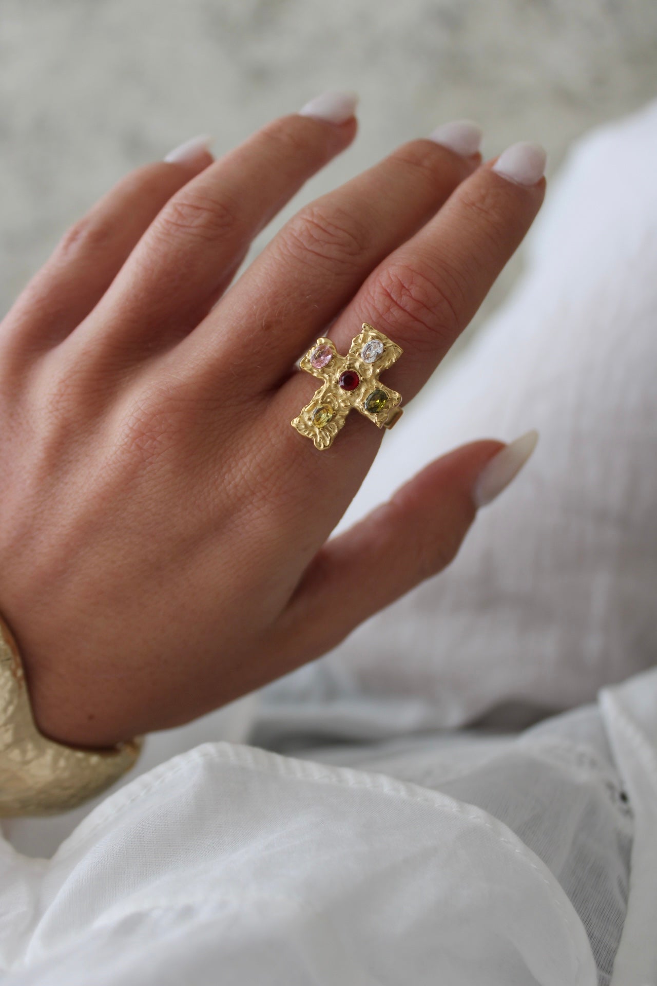 Hammered Cross Ring