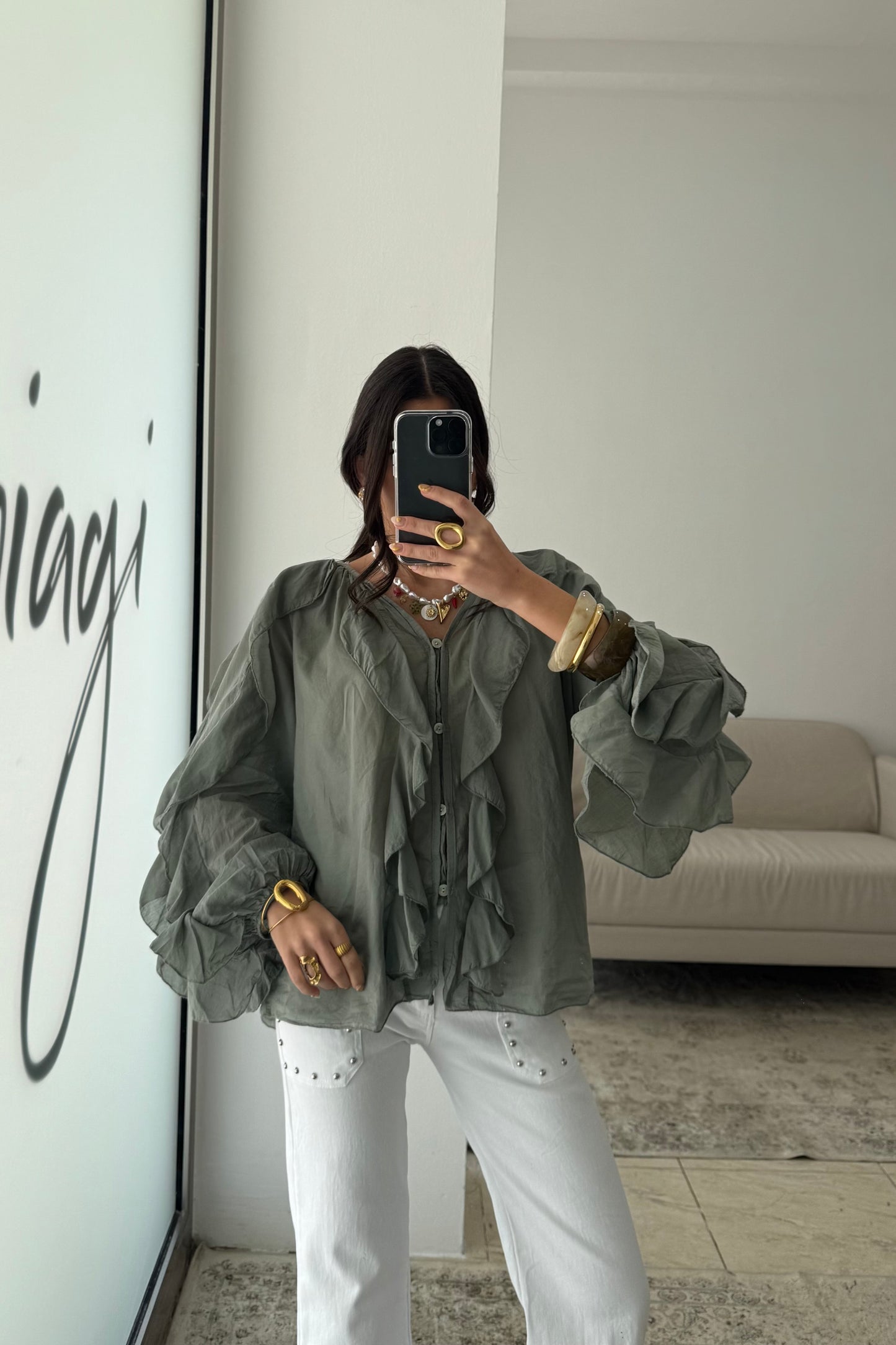 Ruffled Shirt In Green