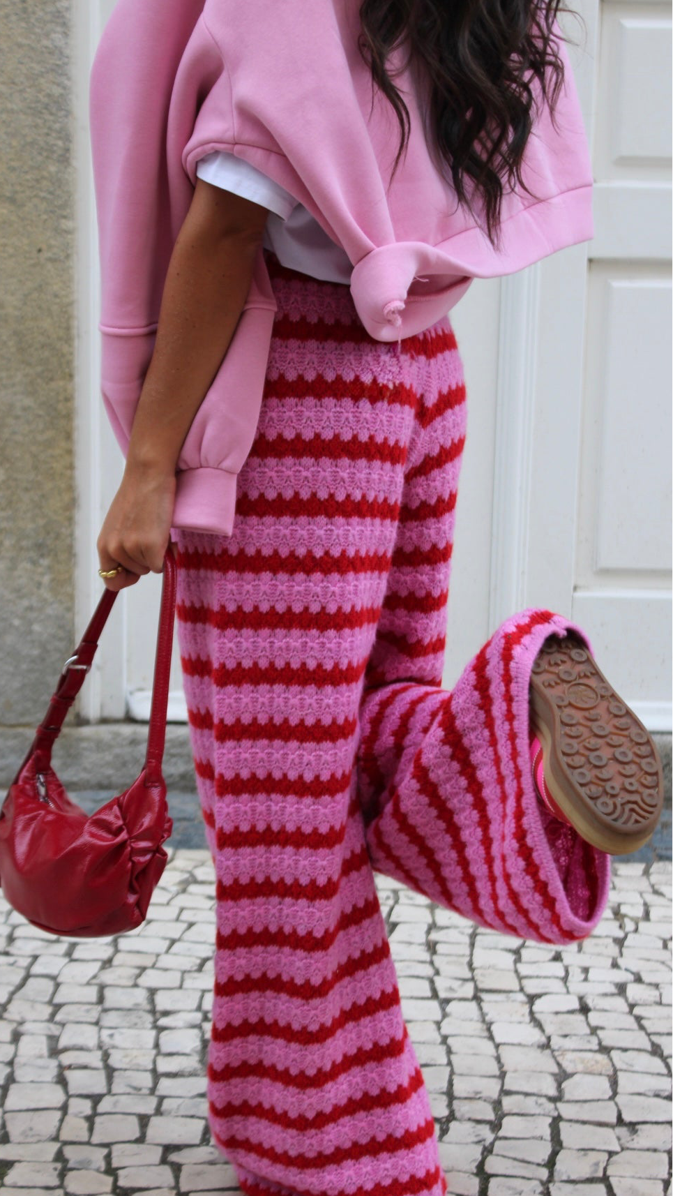 Striped Knit Pants in Pink & Red