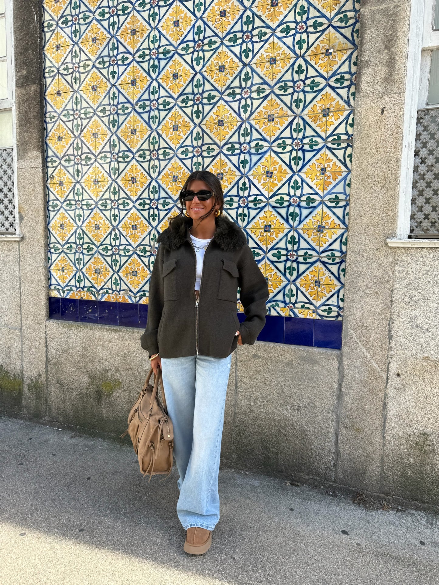 Wool & Cashmere Blend Jacket in Khaki