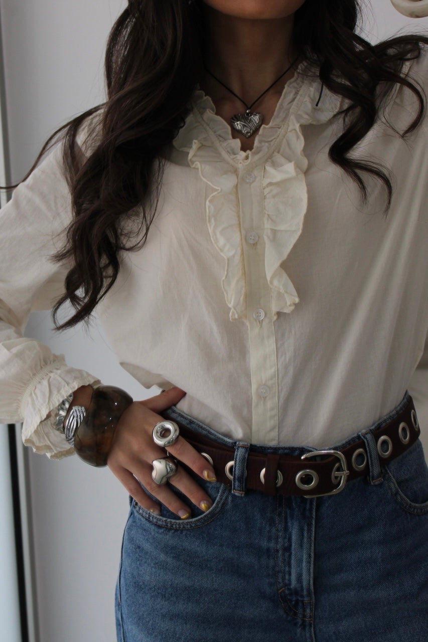 Cream Ruffled Blouse