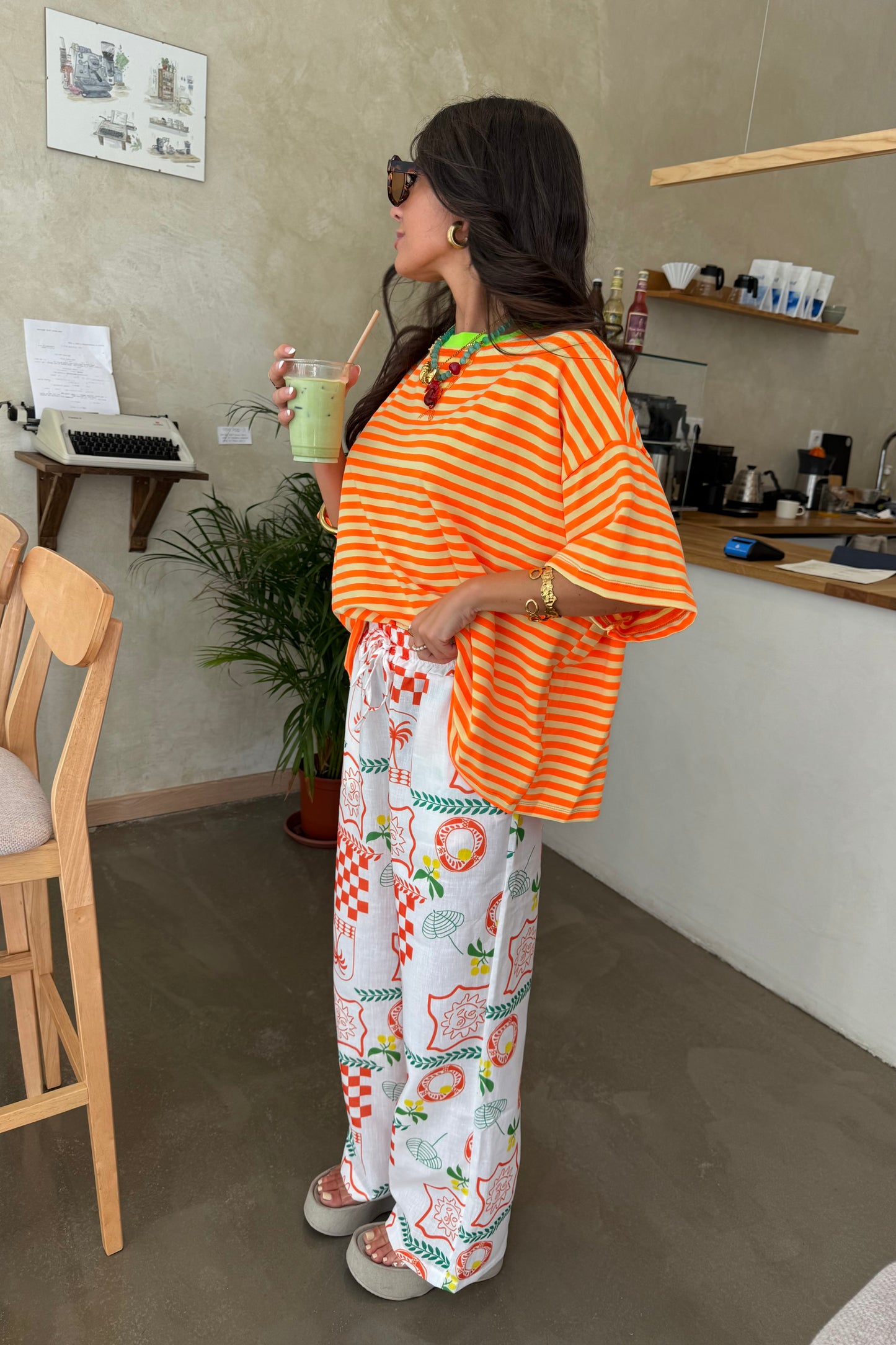 Fluorescent Striped T-Shirt: Yellow, Orange & a Touch of Green