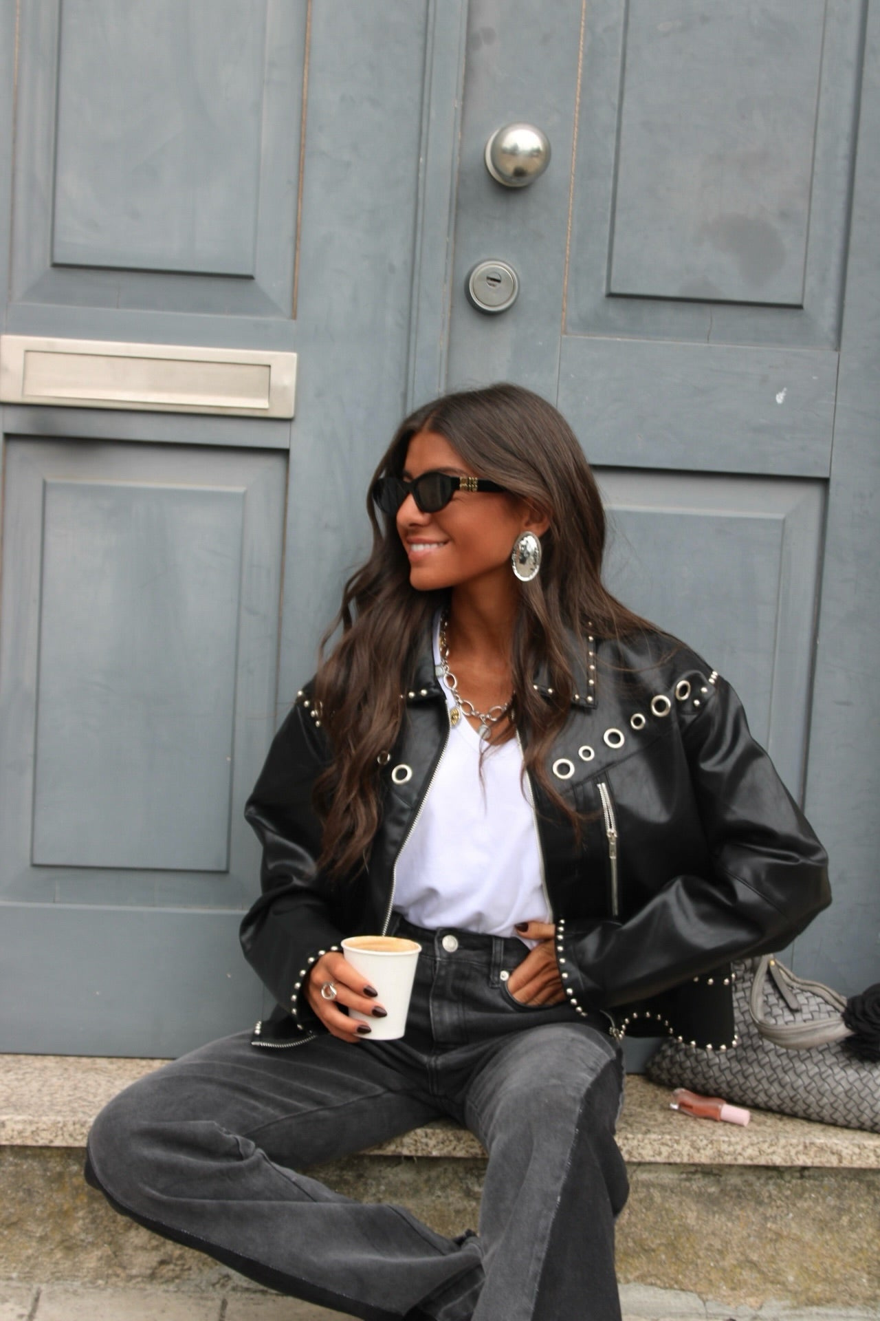Studded Eyelet Jacket in Black