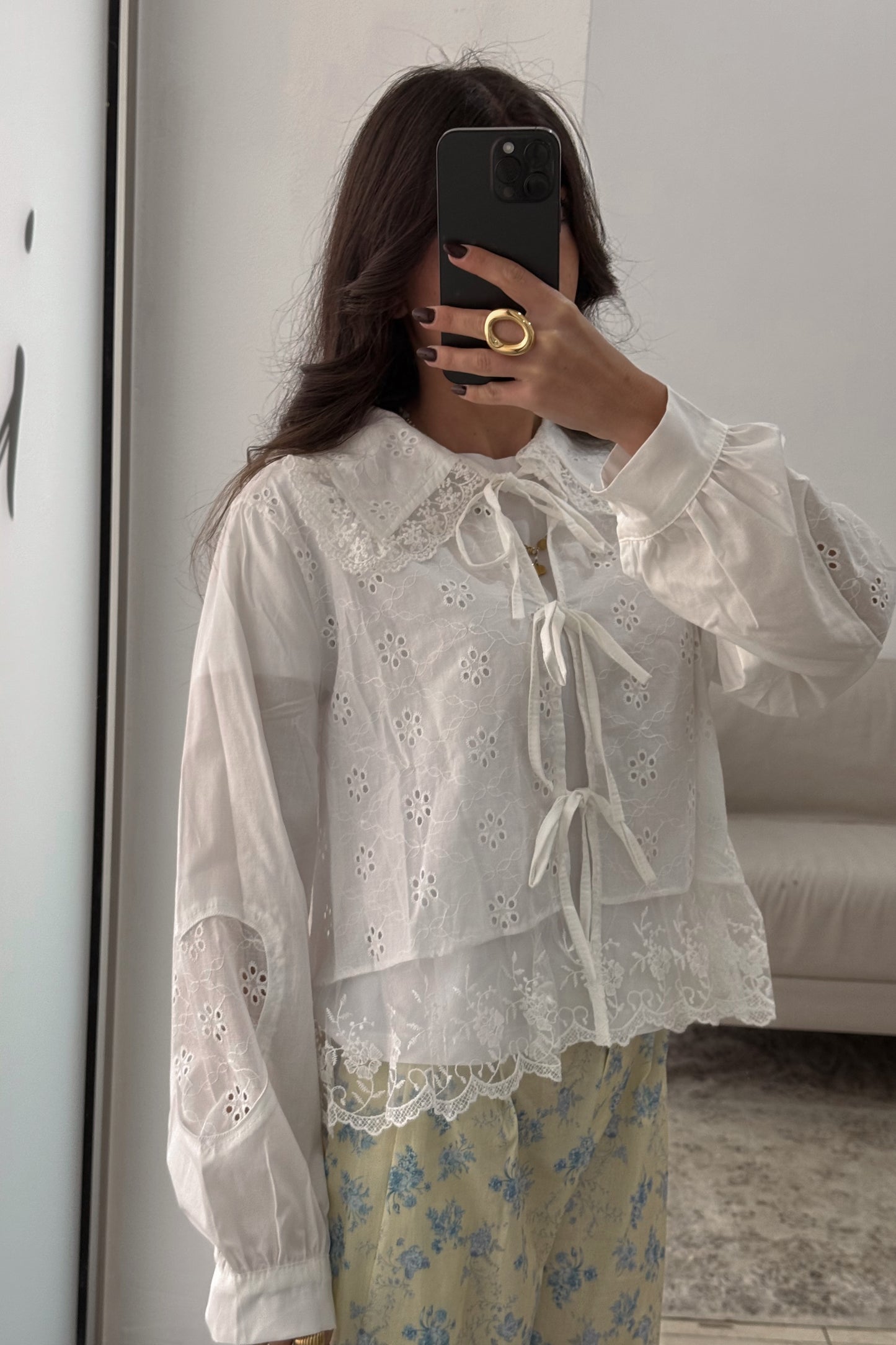 Blouse with Lace and English Embroidery Details